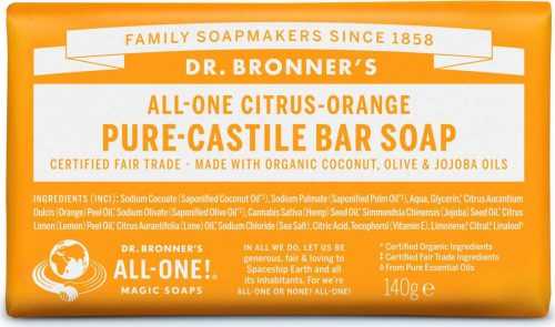 Dr. Bronner's Tuhé mýdlo Citrus-Orange 140 g