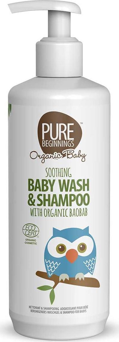 PURE BEGINNINGS Zklidňující tekuté mýdlo a šampon s baobabem BIO pro miminka 500 ml