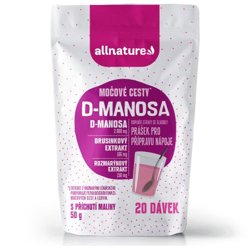 Allnature D-Manosa s brusinkovým extraktem - příchuť malina (50 g) - podporuje zdraví močových cest Allnature