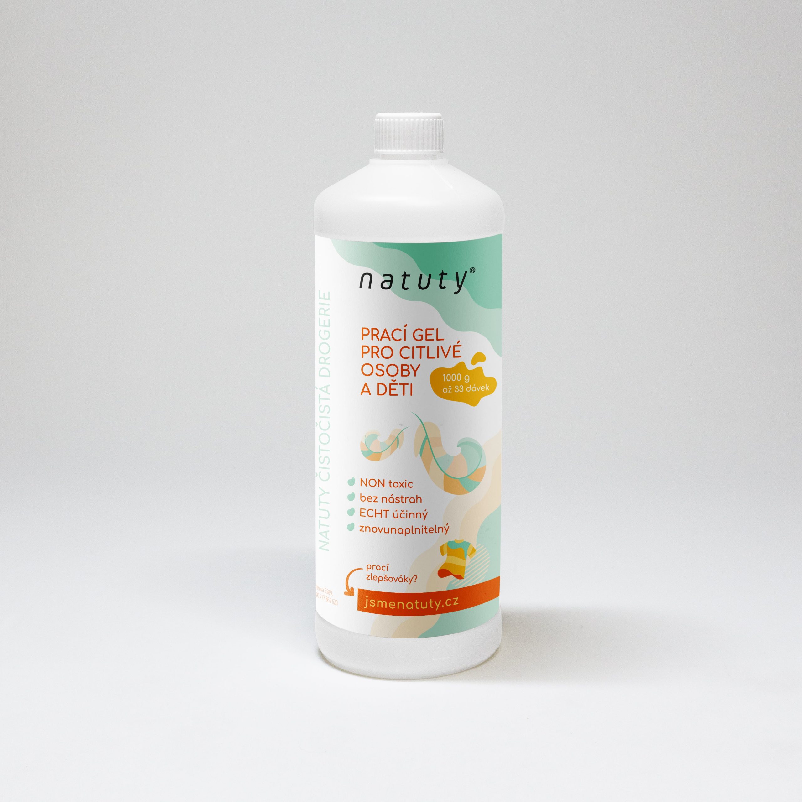 Natuty Prací gel pro citlivé osoby a děti (1 l) - 33 pracích dávek v 1 litru Natuty