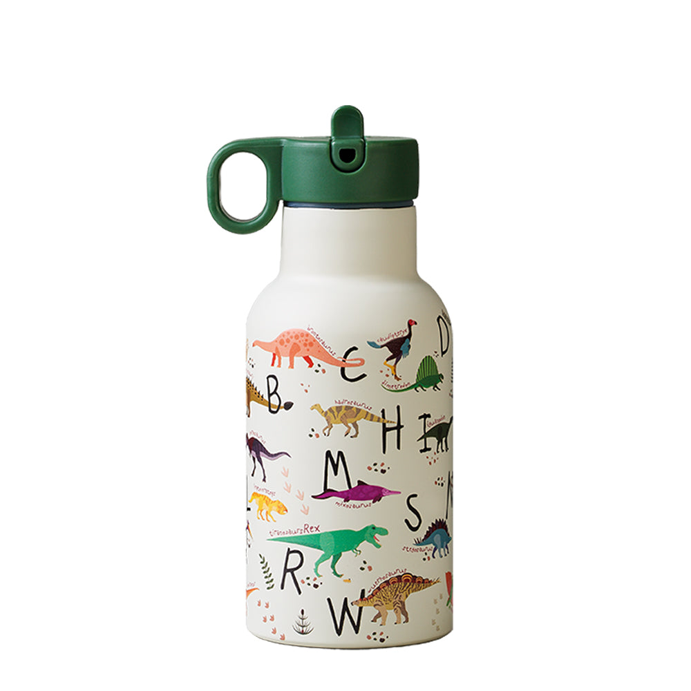 Bioloco Dětská nerezová termolahev s brčkem (350 ml) - Dinosaurus - udrží nápoj teplý 10 h / studený 24 h Bioloco