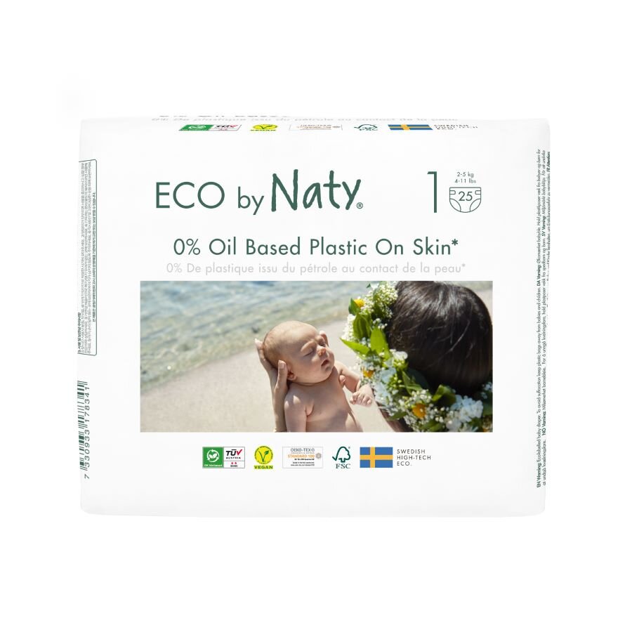 Naty Ekoplenky pro novorozence 1 (2 - 5 kg) (25 ks) - z 55-60 % rozložitelné Eco by Naty