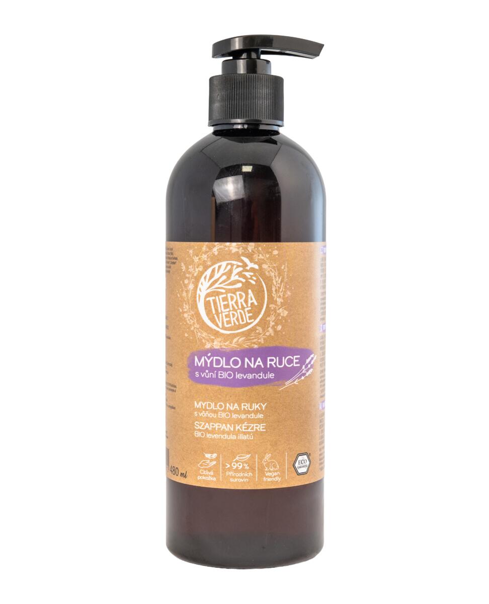 Tierra Verde Tekuté mýdlo na ruce - BIO Levandule - 480 ml - s českým bio jitrocelem Tierra Verde