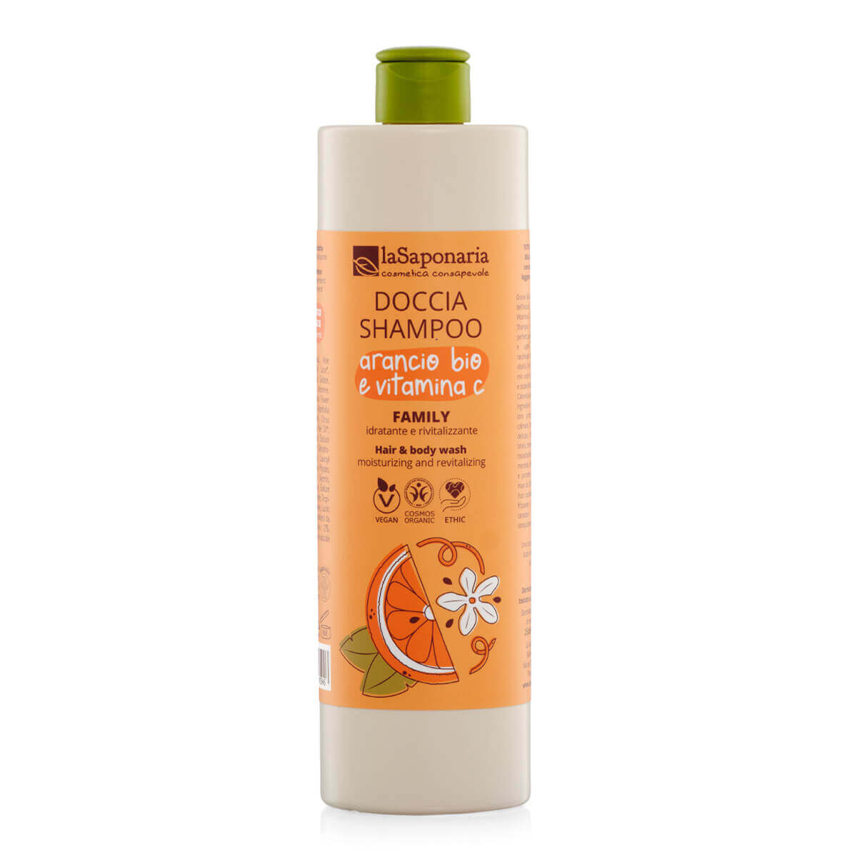 laSaponaria Sprchový gel a šampon 2v1 s BIO pomerančem a vit. C pro celou rodinu - 500 ml - se sladkou a povzbuzující vůní laSaponaria