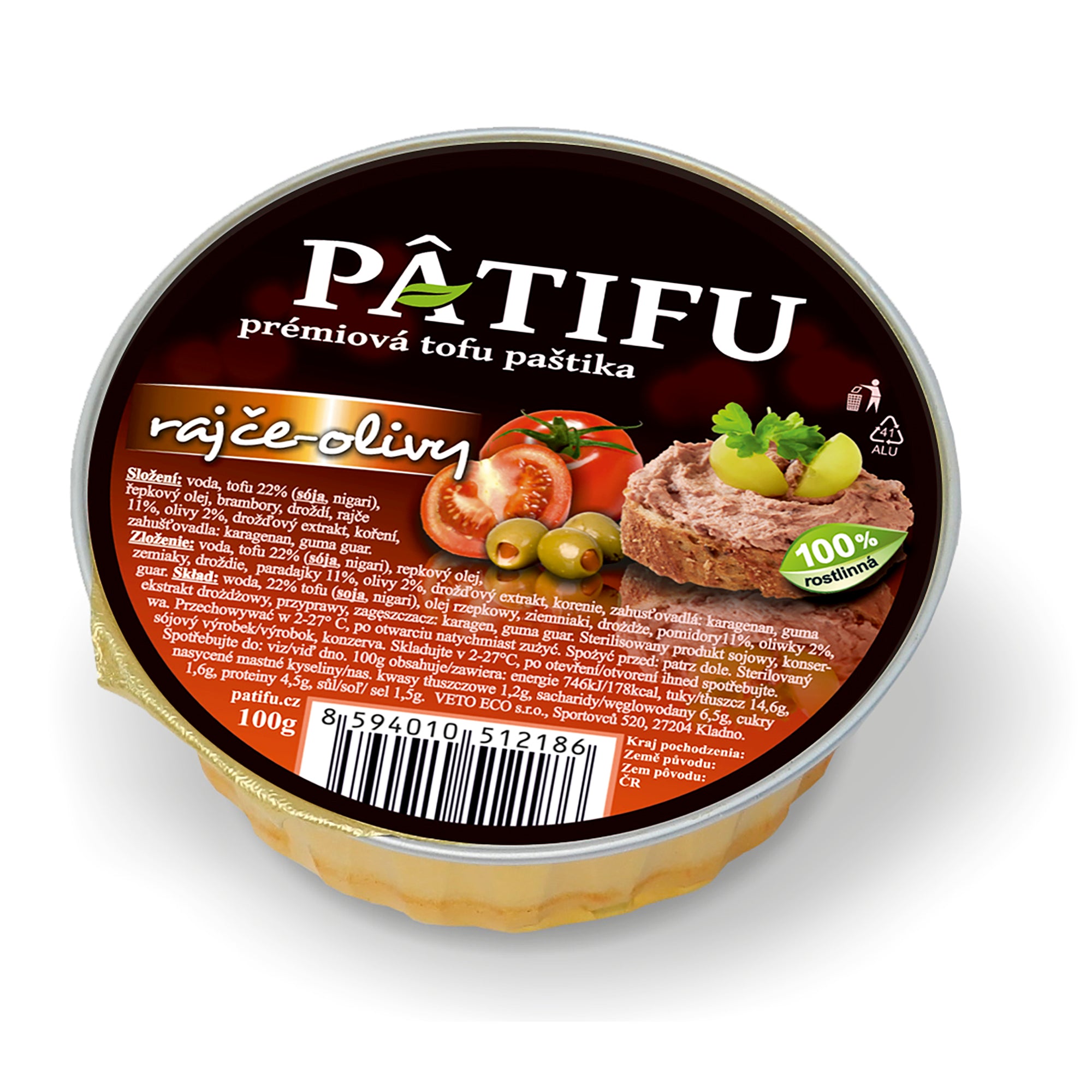 Alternativa paštiky PATIFU rajče a olivy 100 g   VETO ECO Veto