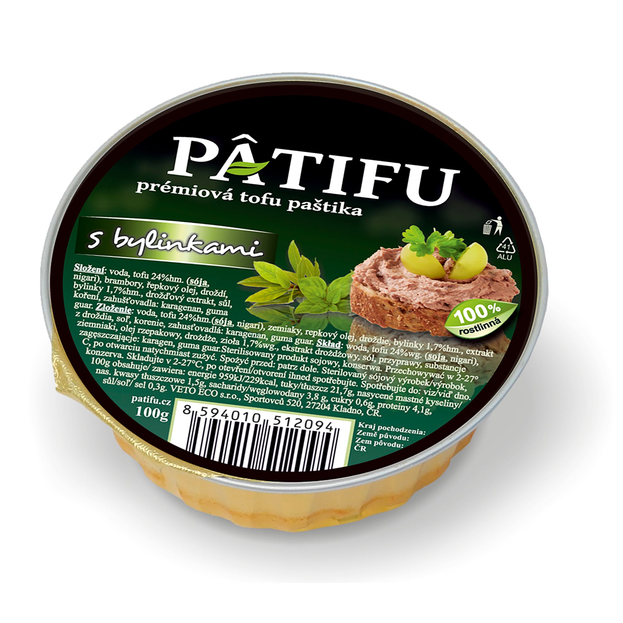 Alternativa paštiky PATIFU s bylinkami 100 g   VETO ECO Veto