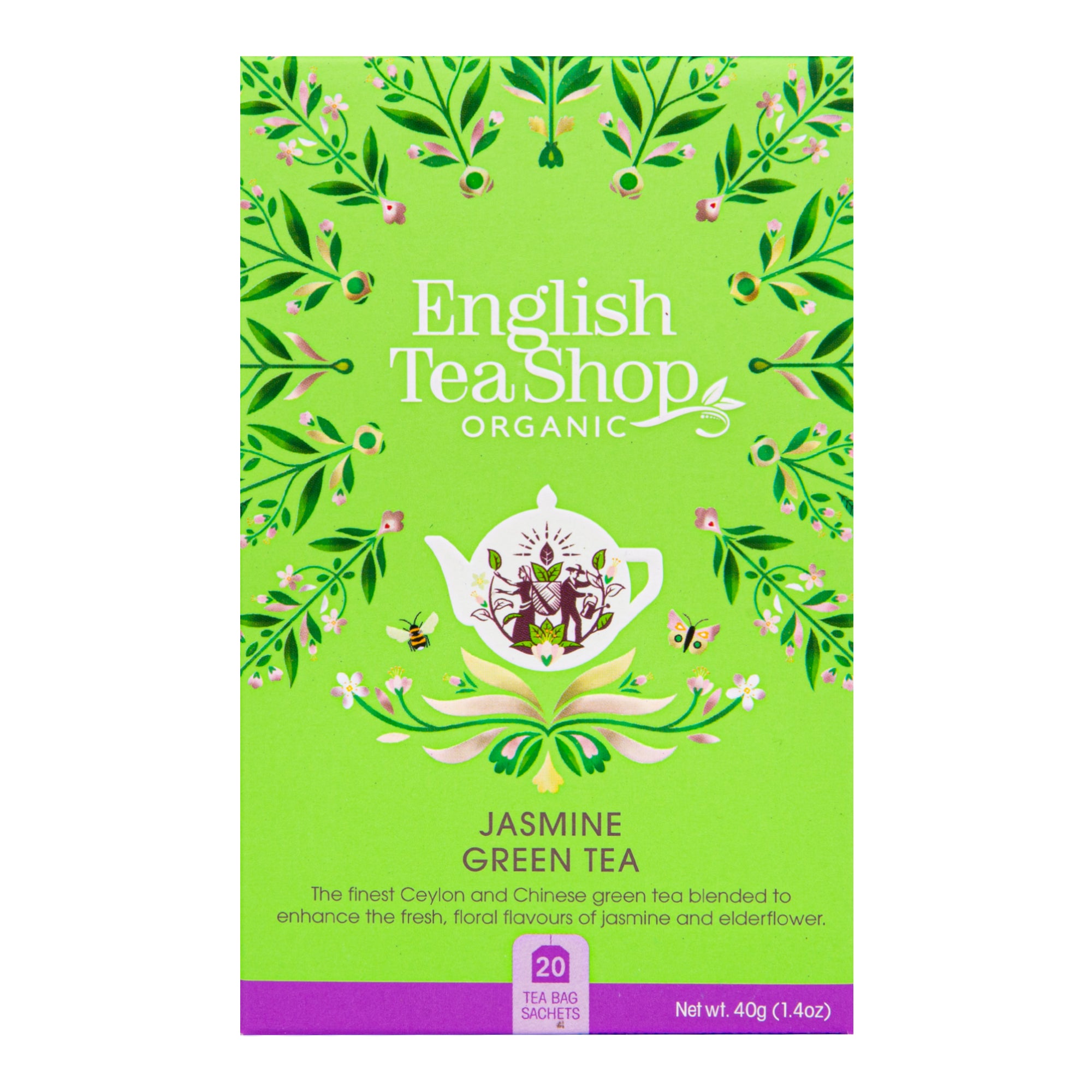 Čaj Zelený s jasmínem a květem bezu 20 sáčků BIO   ENGLISH TEA SHOP English Tea Shop
