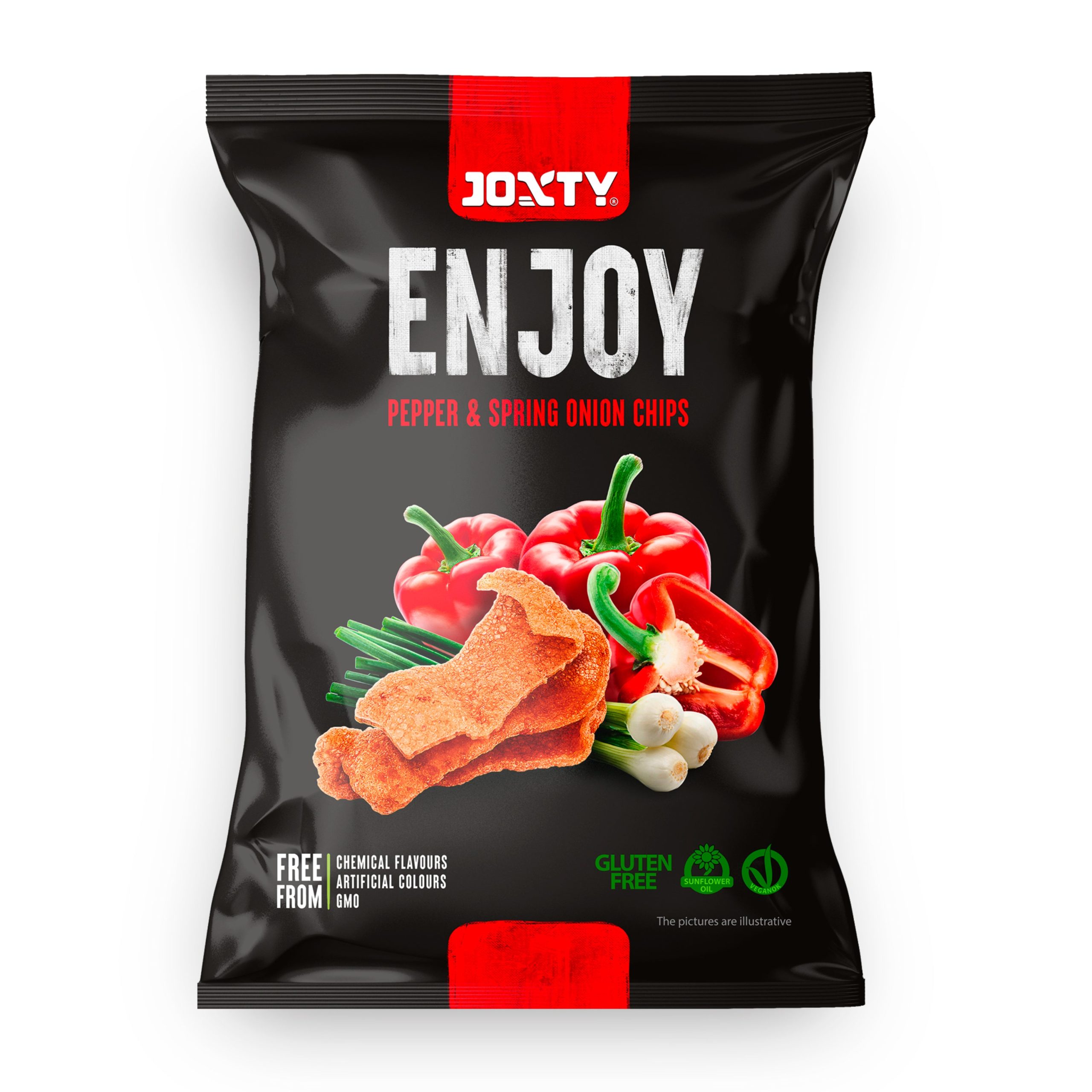 Chipsy bramborové s červenou paprikou a jarní cibulkou 40 g   JOXTY ENJOY CHIPS New Delespine