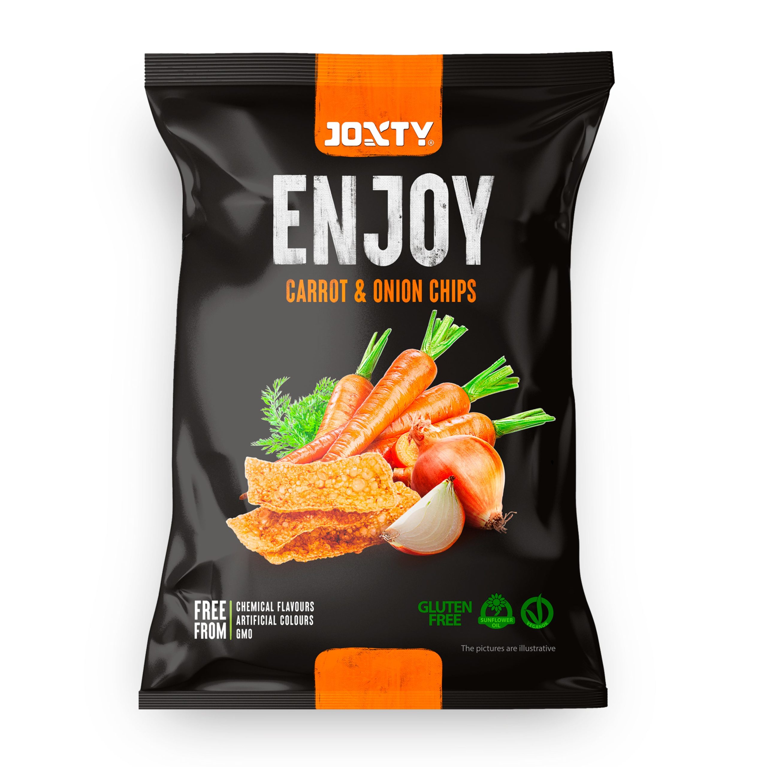 Chipsy bramborové s mrkví a cibulí 40 g   JOXTY ENJOY CHIPS New Delespine