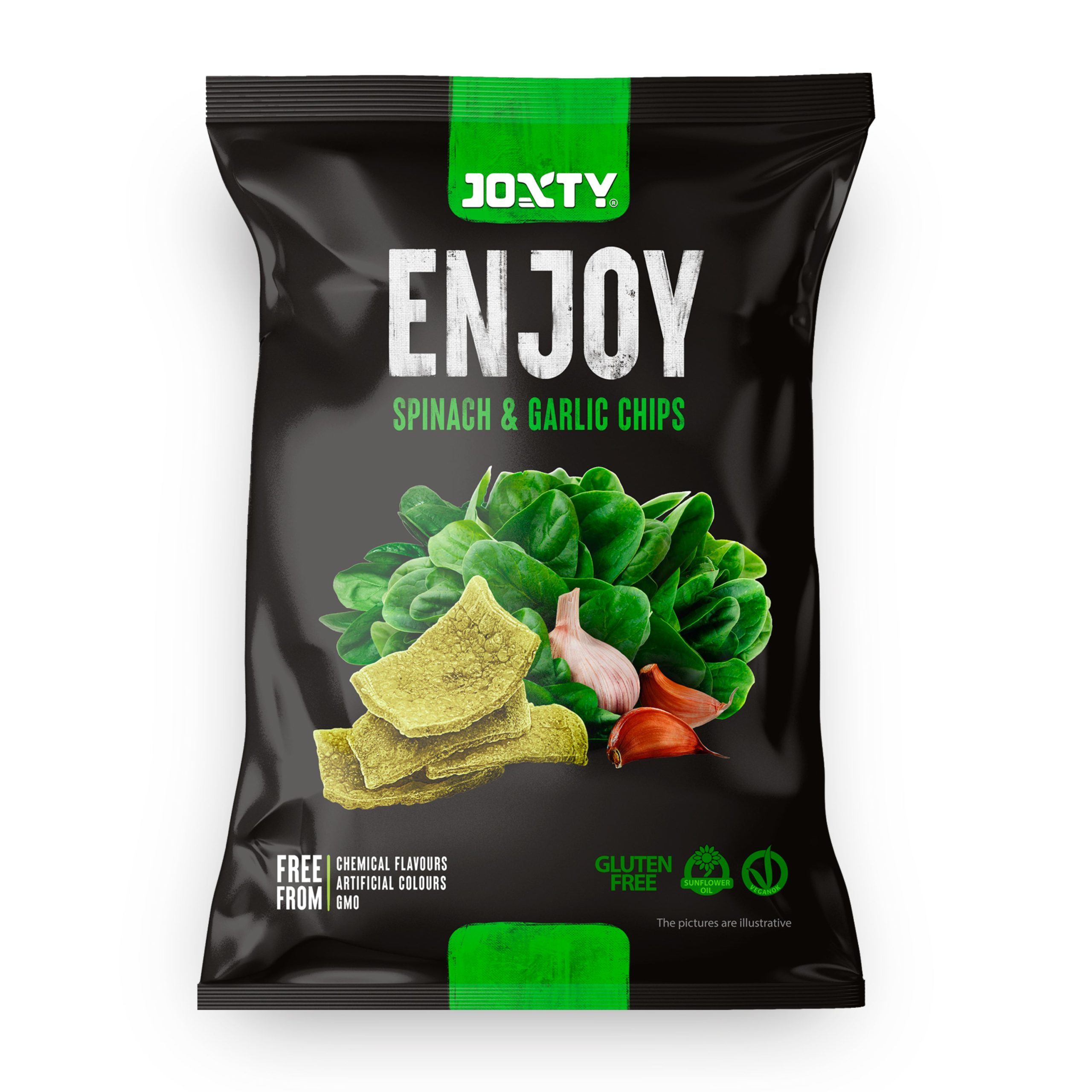 Chipsy bramborové se špenátem a česnekem 40 g   JOXTY ENJOY CHIPS New Delespine
