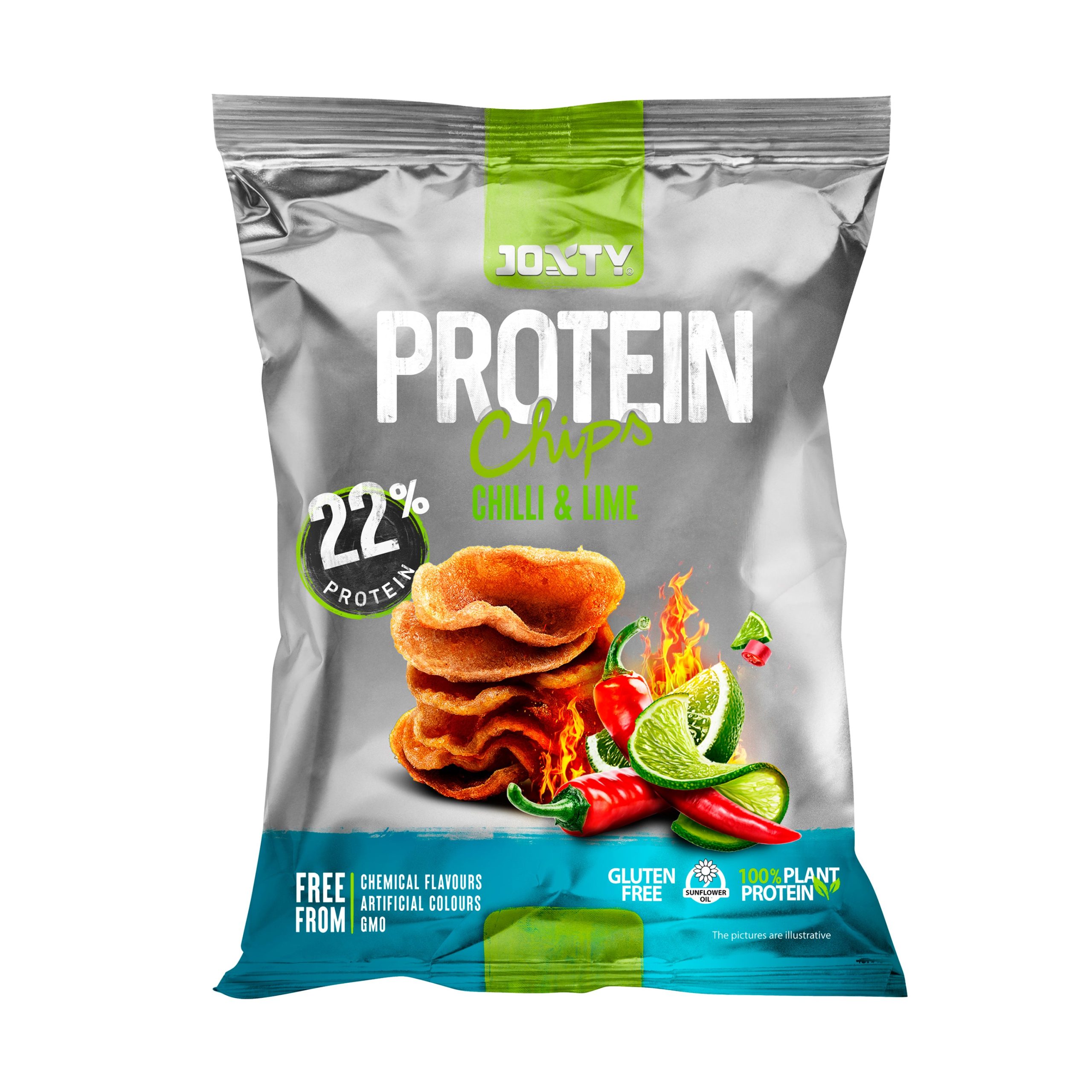 Chipsy proteinové s příchutí chilli a limetky 50 g   JOXTY CHIPS New Delespine
