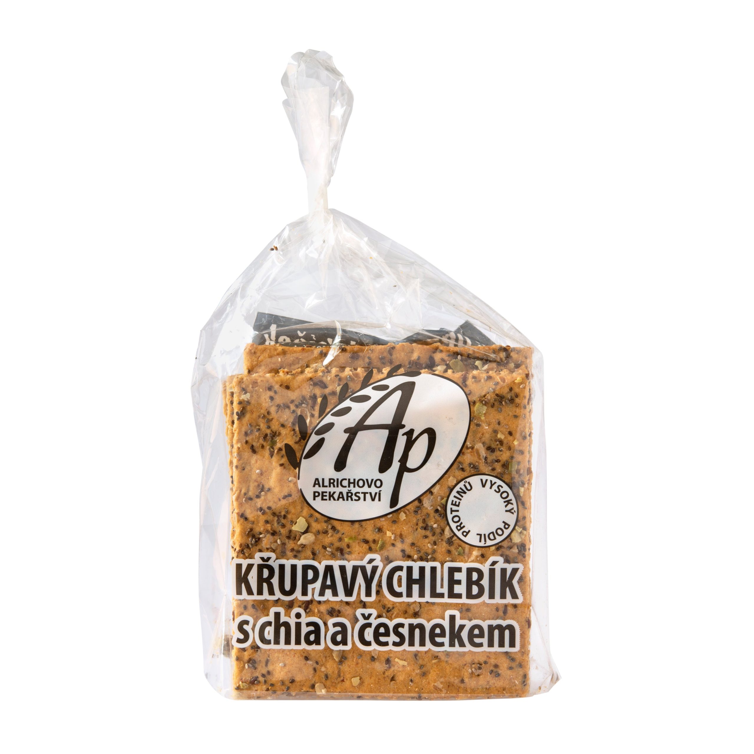 Chléb křupavý s chia a česnekem 200 g   ALRICHOVO PEKAŘSTVÍ Alrichovo Pekařství