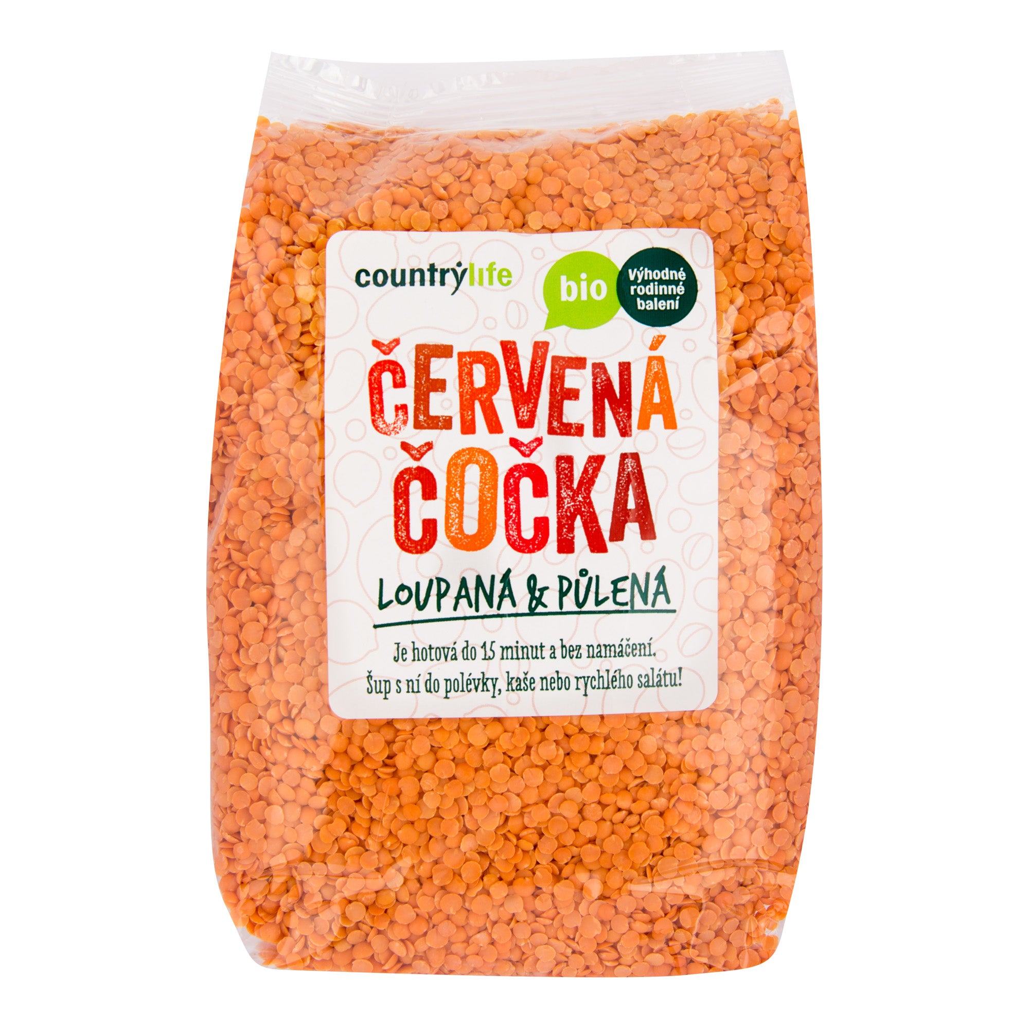 Čočka červená půlená loupaná 1 kg BIO   COUNTRY LIFE Country Life
