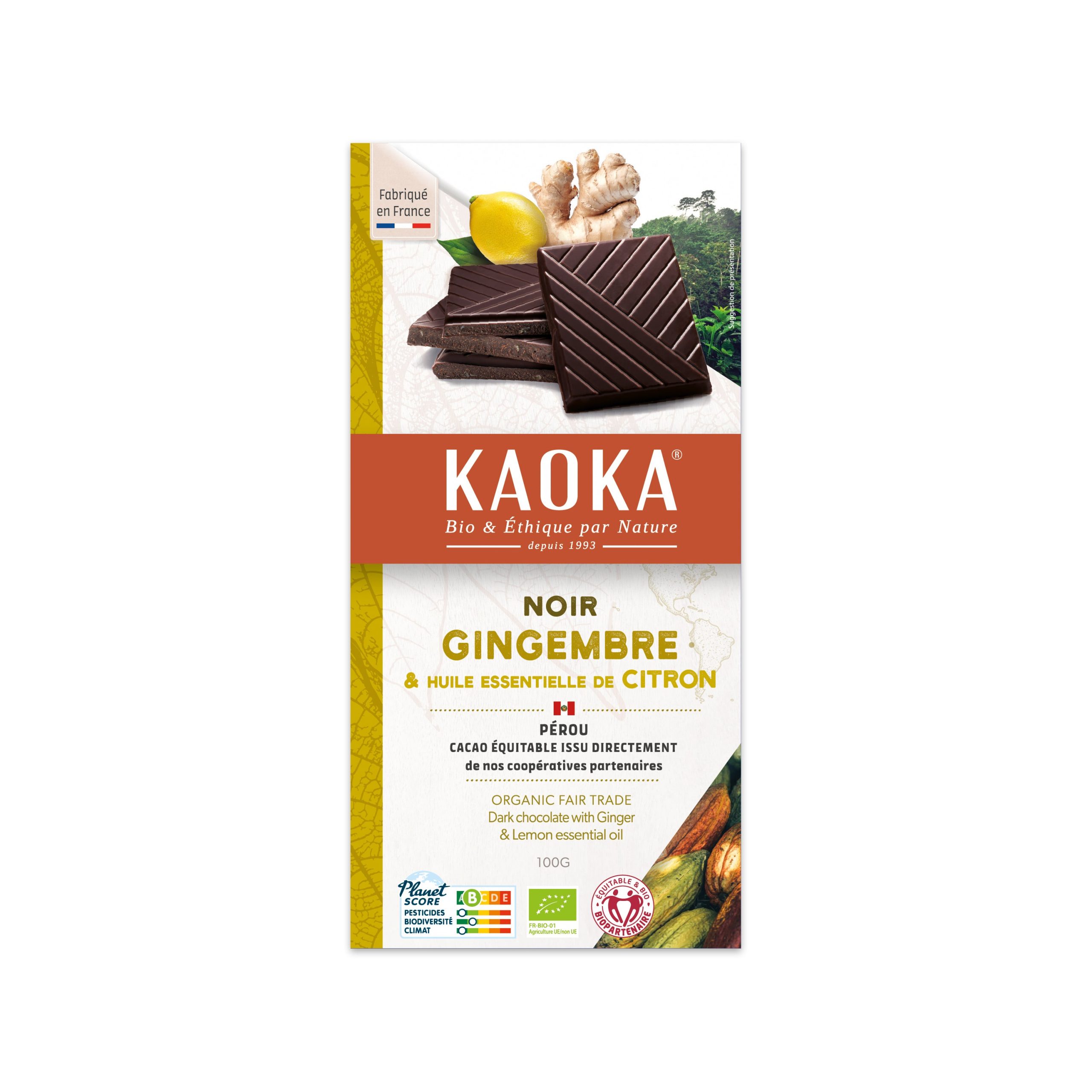 Čokoláda hořká citron se zázvorem 100 g BIO   KAOKA Kaoka