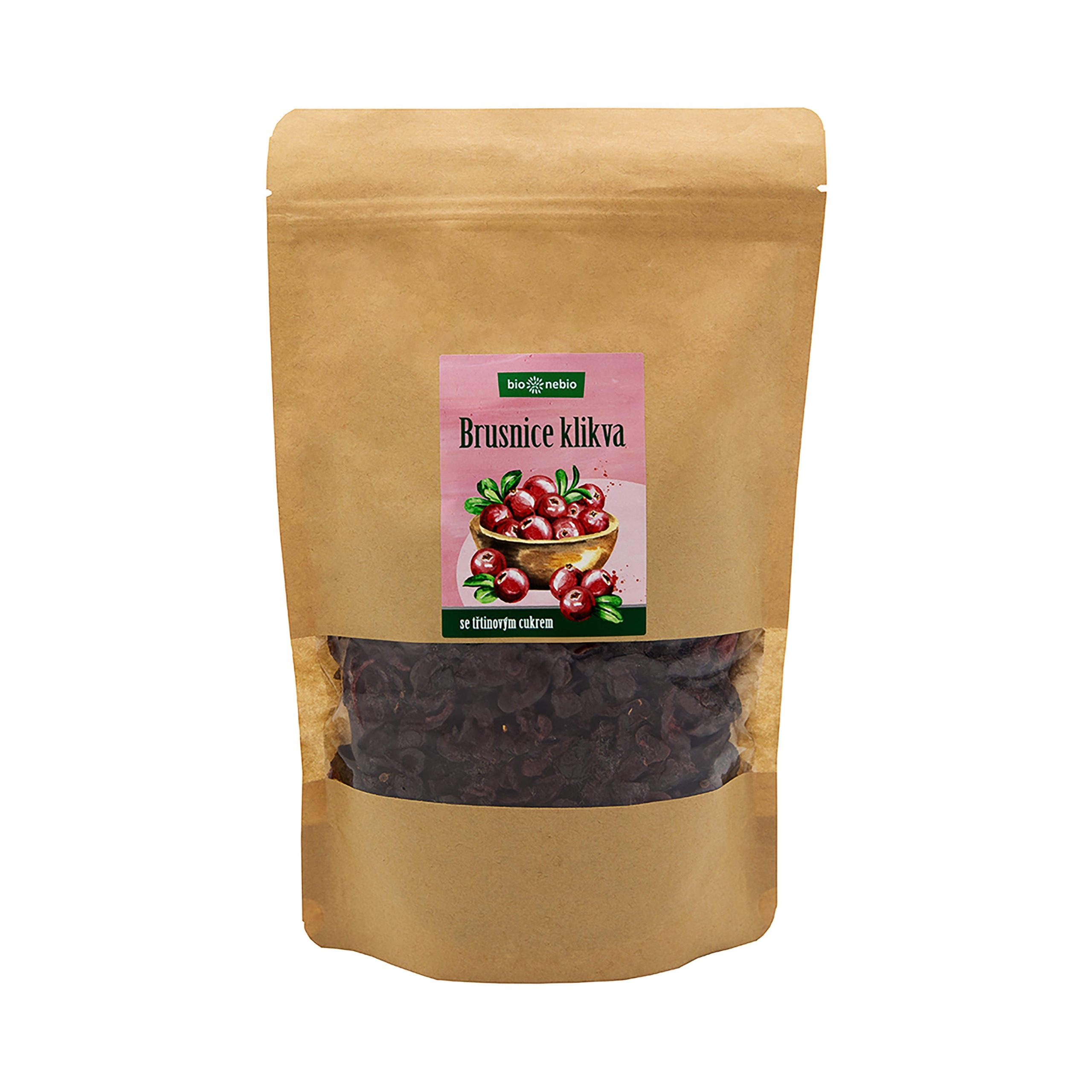 Klikva brusnice se třtinovým cukrem 500 g   BIO NEBIO Bio nebio