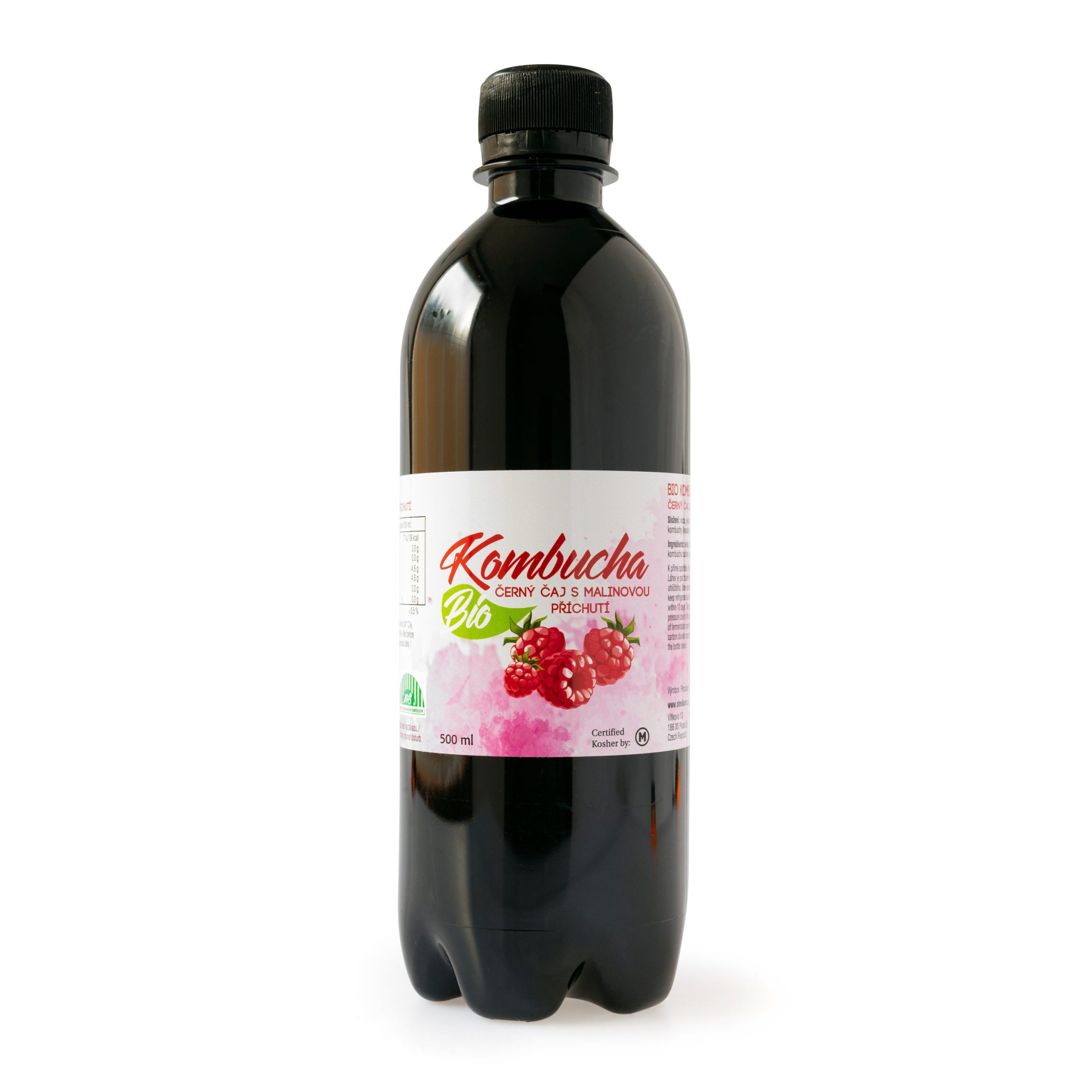 Kombucha černý čaj s malinovou příchutí 500 ml BIO   STEVIKOM Stevikom