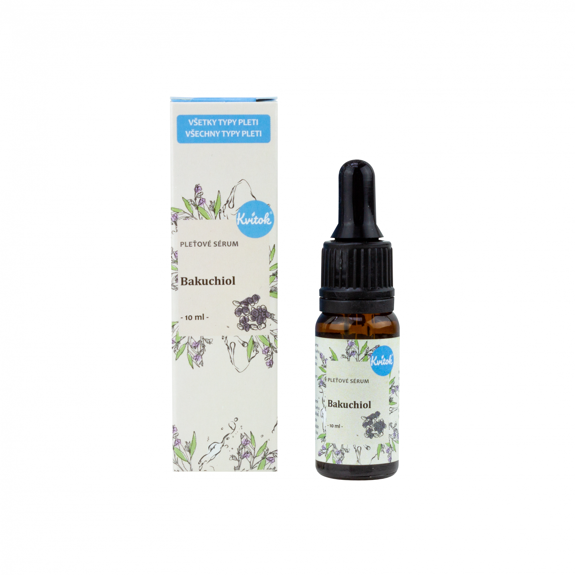 Kvitok Pleťové sérum - Bakuchiol (10 ml) - pošk. obal - redukuje jemné vrásky Kvitok