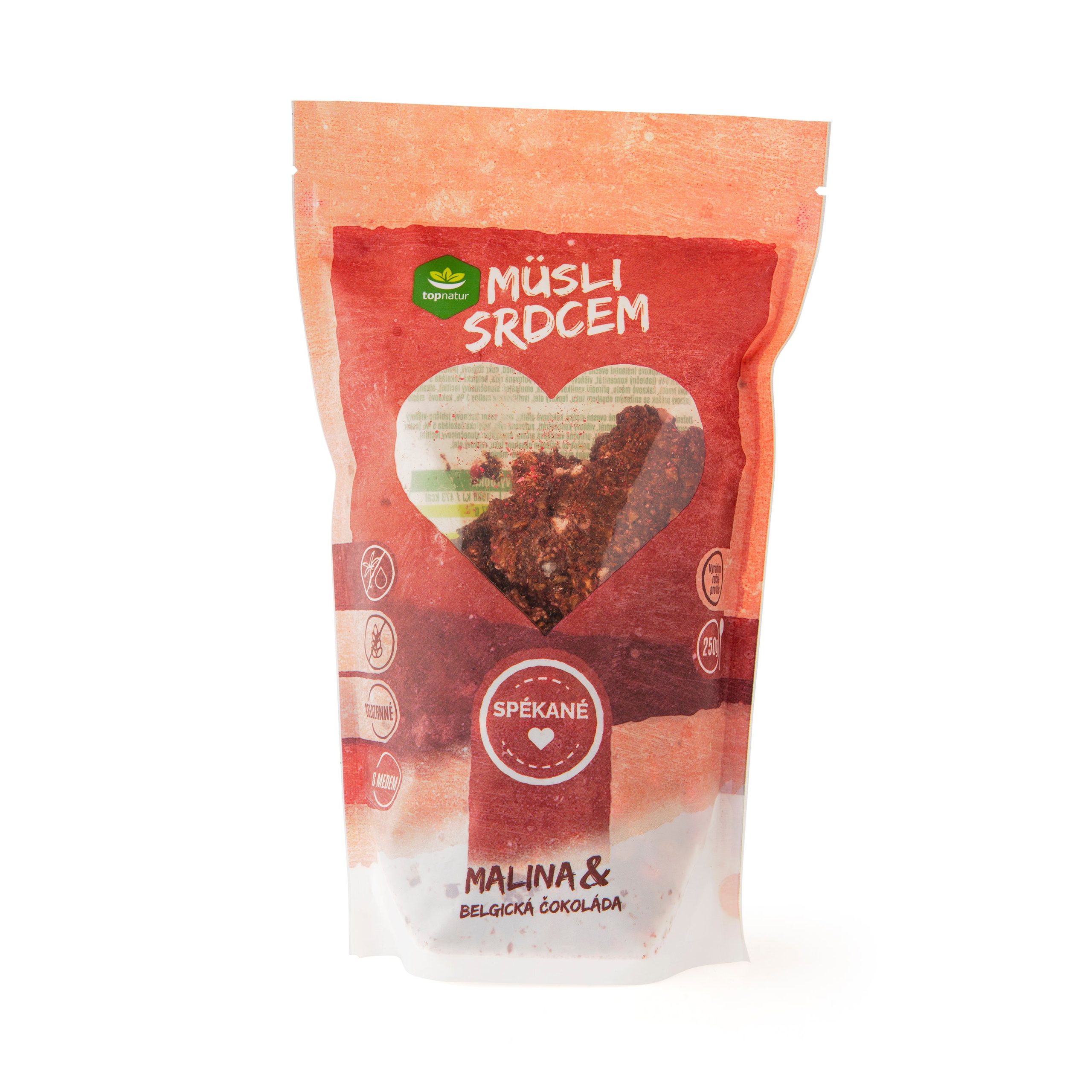 Müsli srdcem malina & belgická čokoláda 250 g   TOPNATUR Topnatur