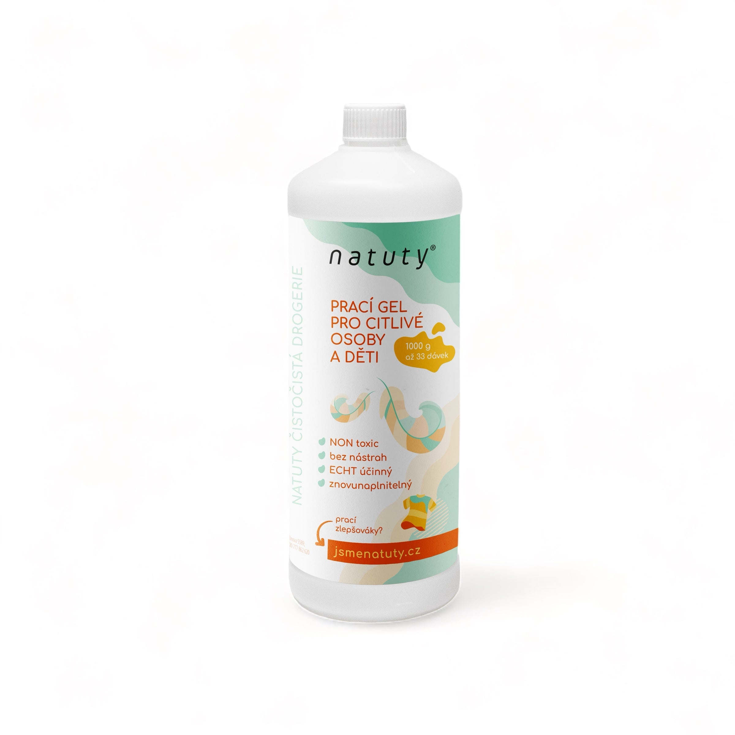 Natuty Prací gel pro citlivé osoby a děti (1 l) - pošk. obal - 33 pracích dávek v 1 litru Natuty