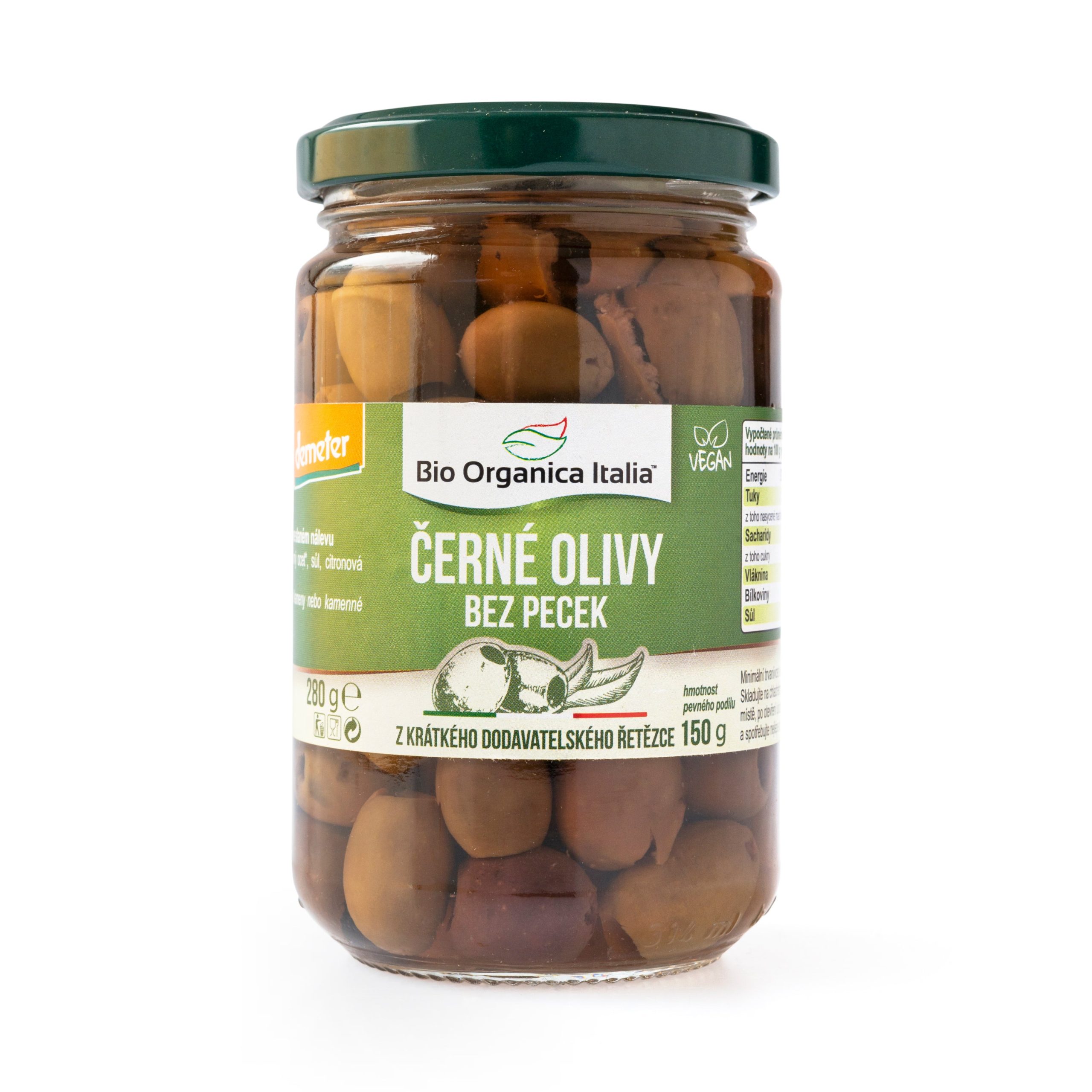 Olivy černé ve slaném nálevu bez pecek 280 g BIO   BIO ORGANICA ITALIA Bio organica Italia