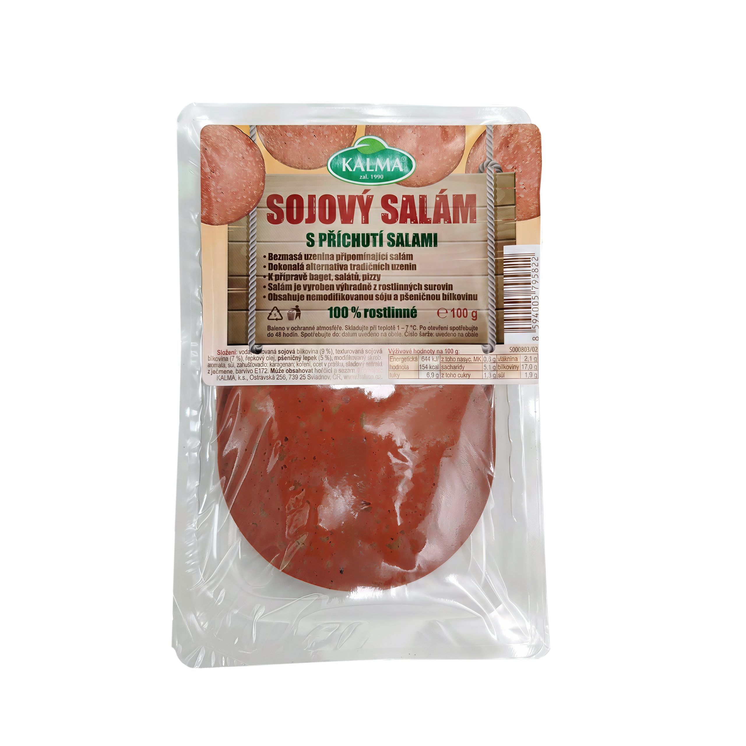 Plátky sójové s příchutí salami 100 g   KALMA Kalma
