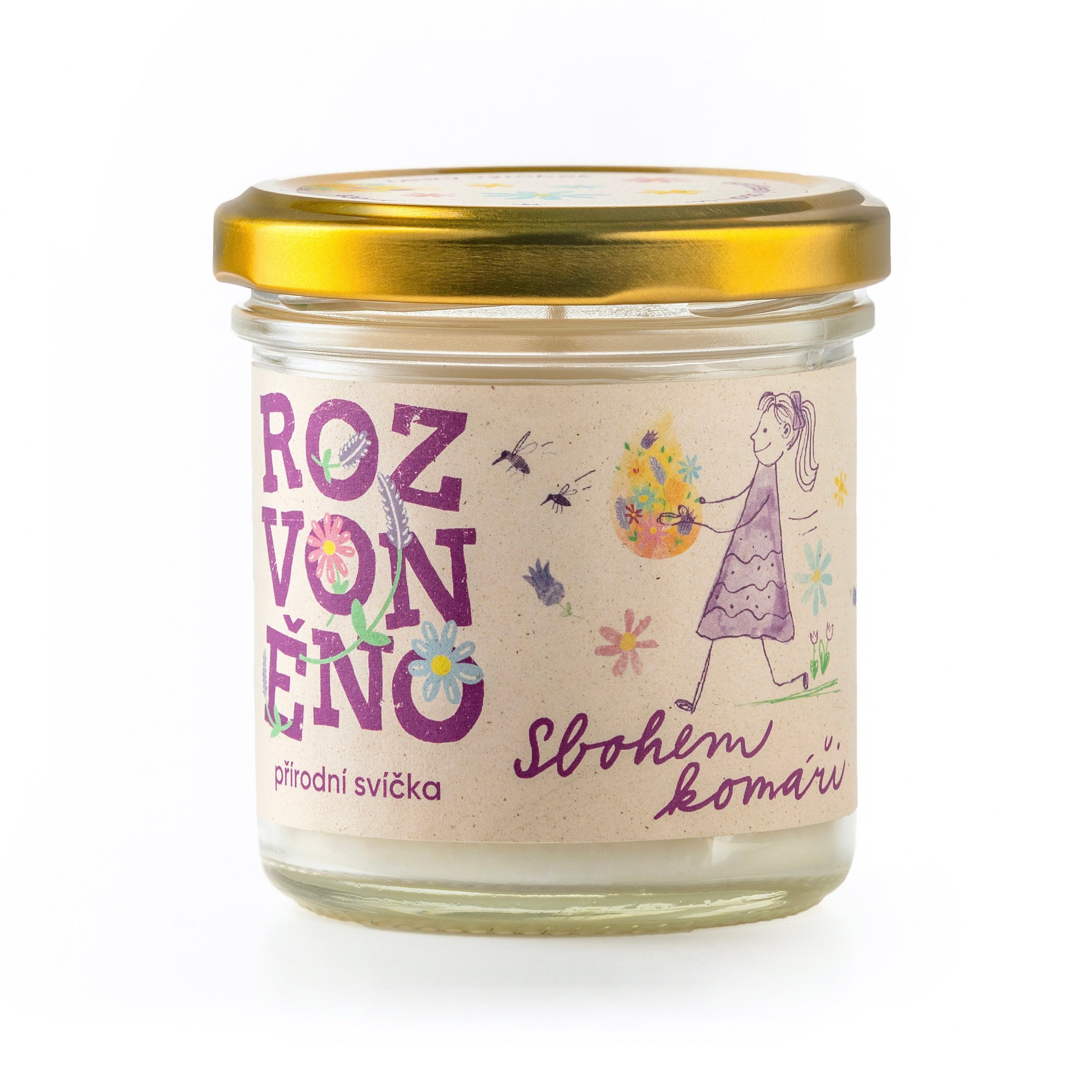 Rozvoněno Vonná svíčka - Sbohem komáři (130 ml) - pošk. obal - s bio levandulí a citronelou Rozvoněno