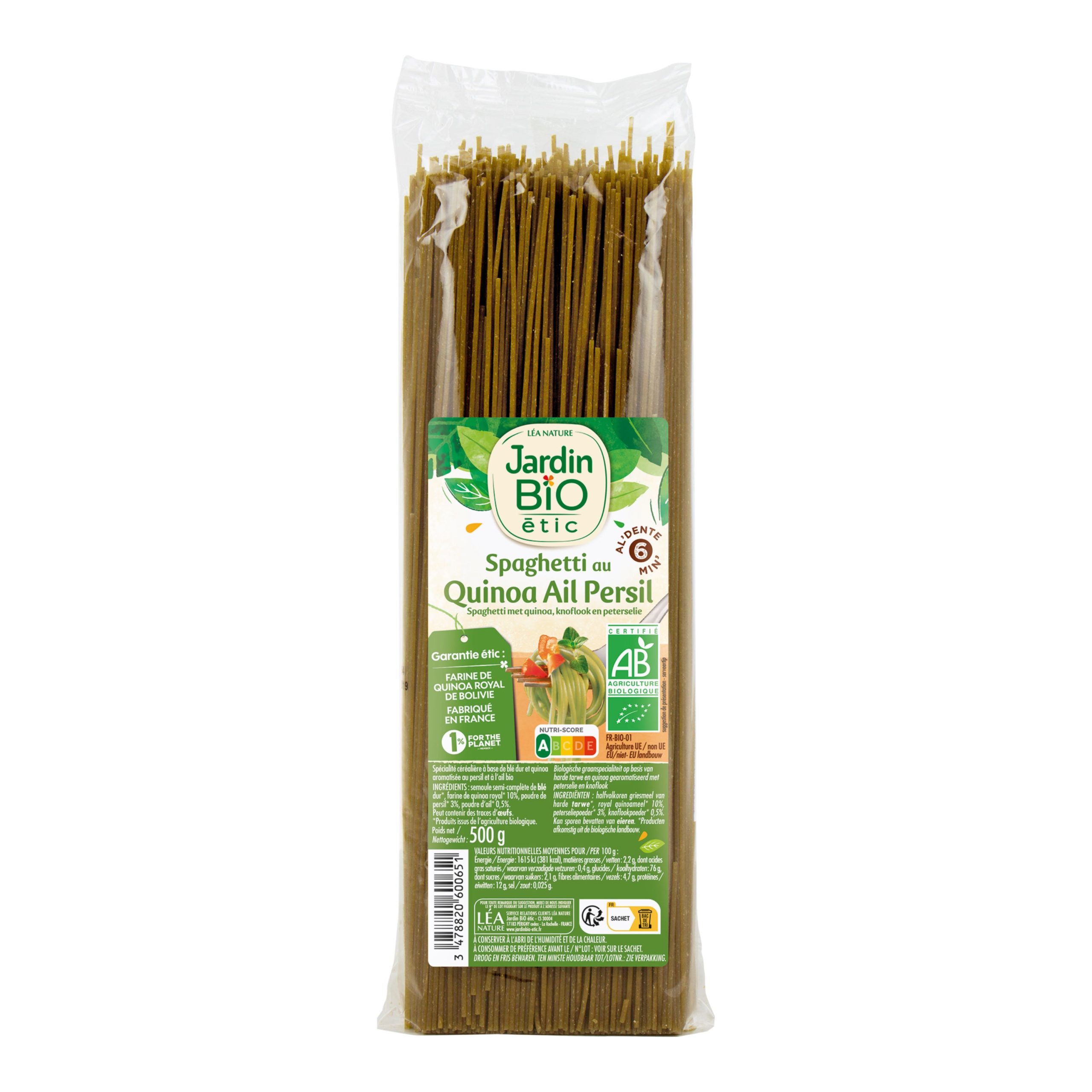 Špagety s quinoovou moukou Petržel a česnek 500 g BIO   JARDIN BIO Jardin