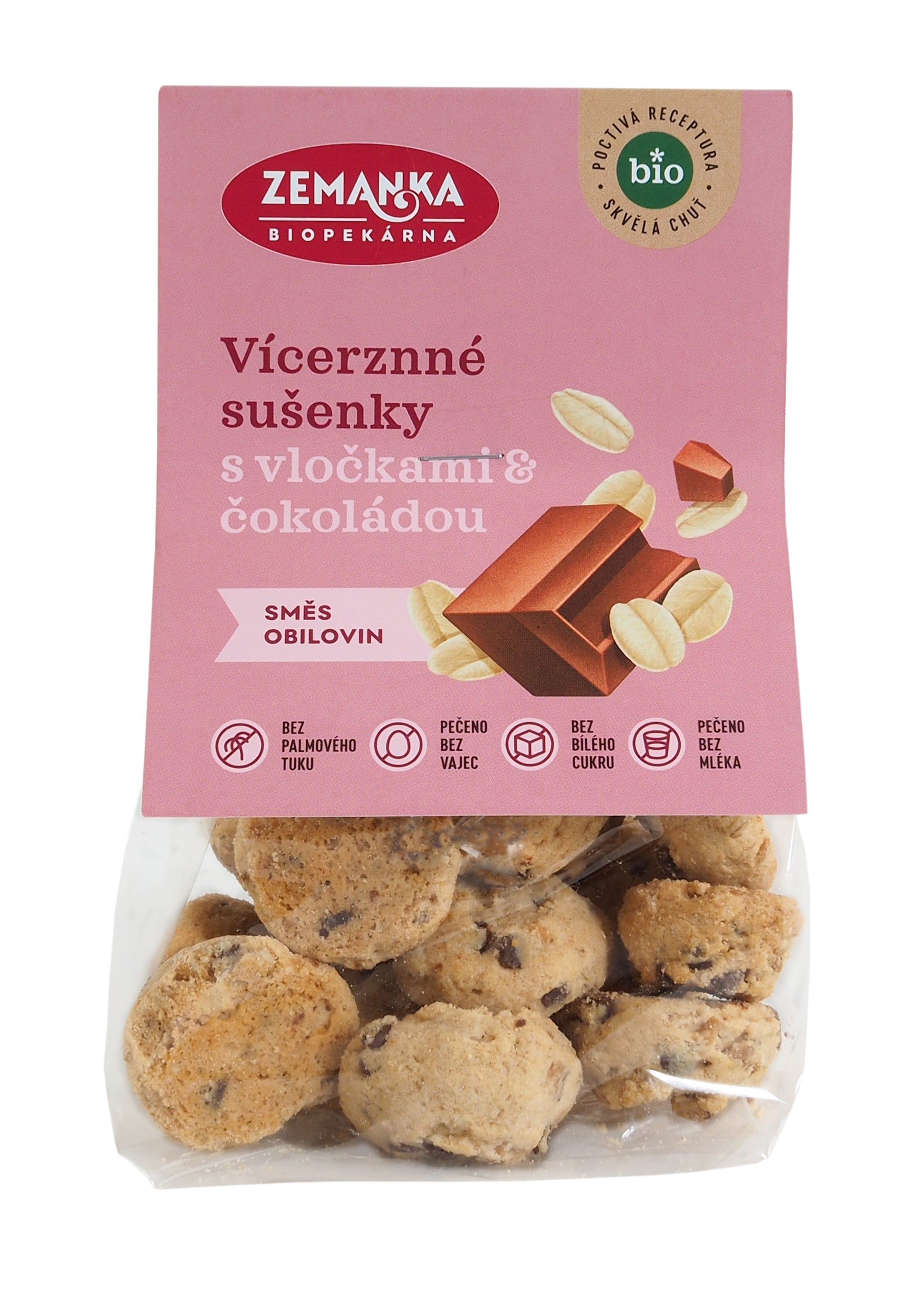 Sušenky vícezrnné s vločkami a čokoládou 100 g BIO   ZEMANKA Biopekárna Zemanka