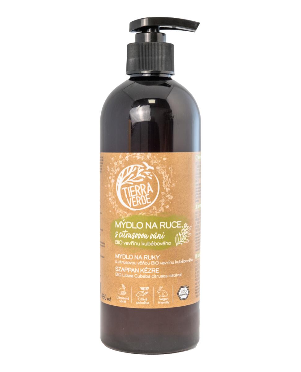 Tierra Verde Tekuté mýdlo na ruce - BIO Vavřín - 480 ml - s českým bio jitrocelem Tierra Verde