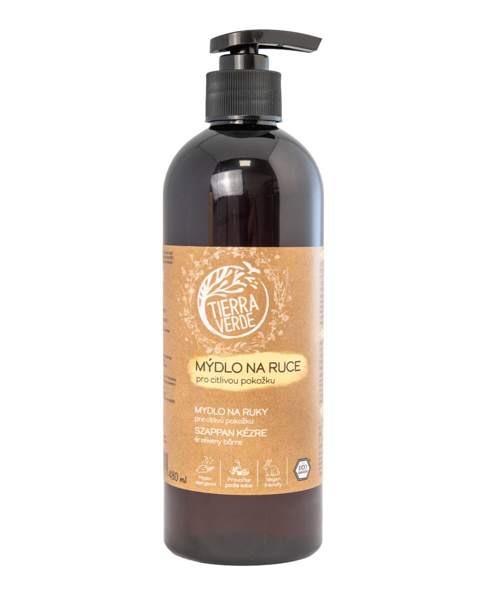 Tierra Verde Tekuté mýdlo na ruce - citlivá pokožka - 480 ml - s českým bio jitrocelem Tierra Verde
