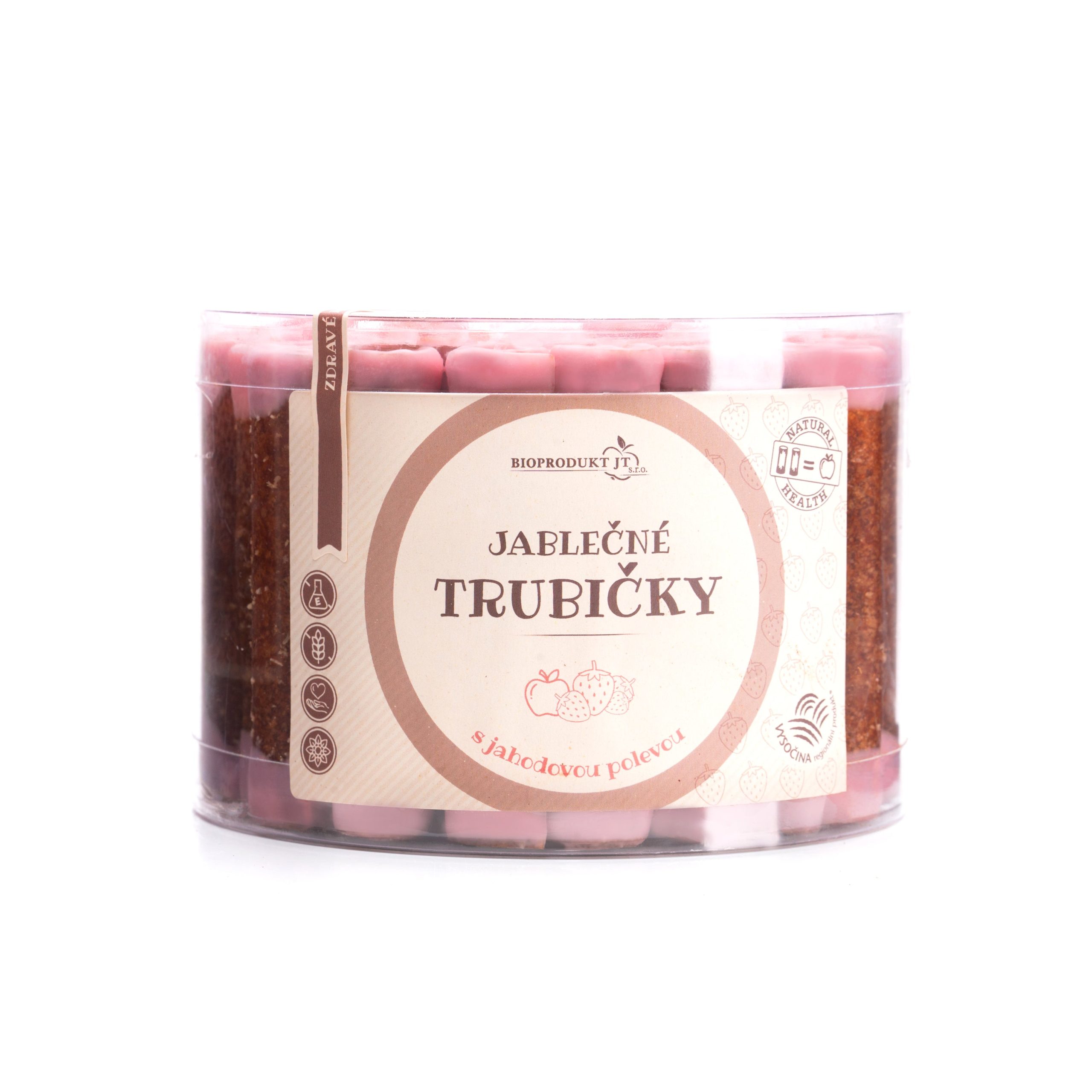 Trubičky jablečné s jahodovým jogurtem dóza 540 g   BIOPRODUKT JT Bioprodukt JT