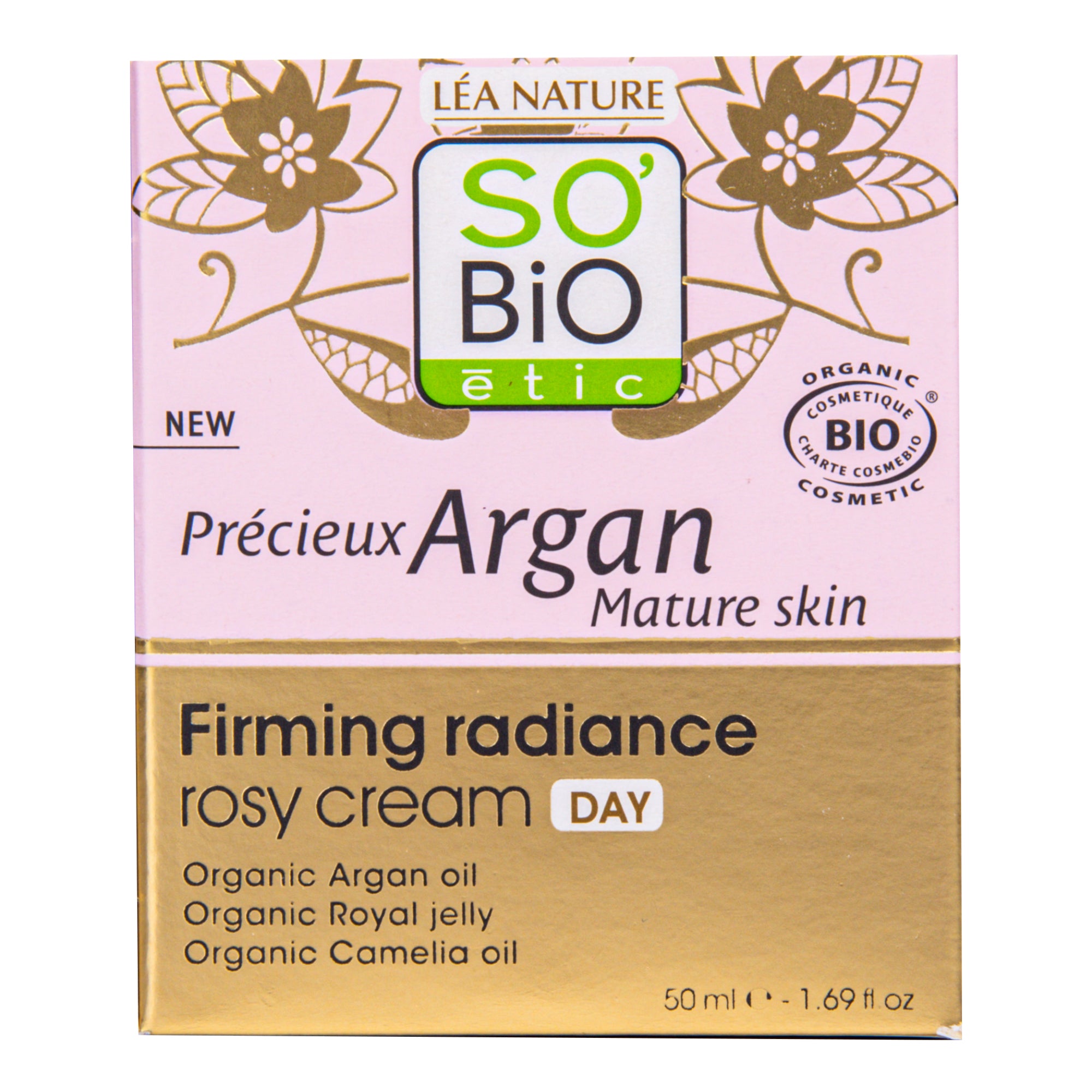 Krém růžový denní pro rozjasnění a zpevnění GOLD 50 ml BIO zralá pleť Precieux argan   SO’BiO étic SO’BiO étic