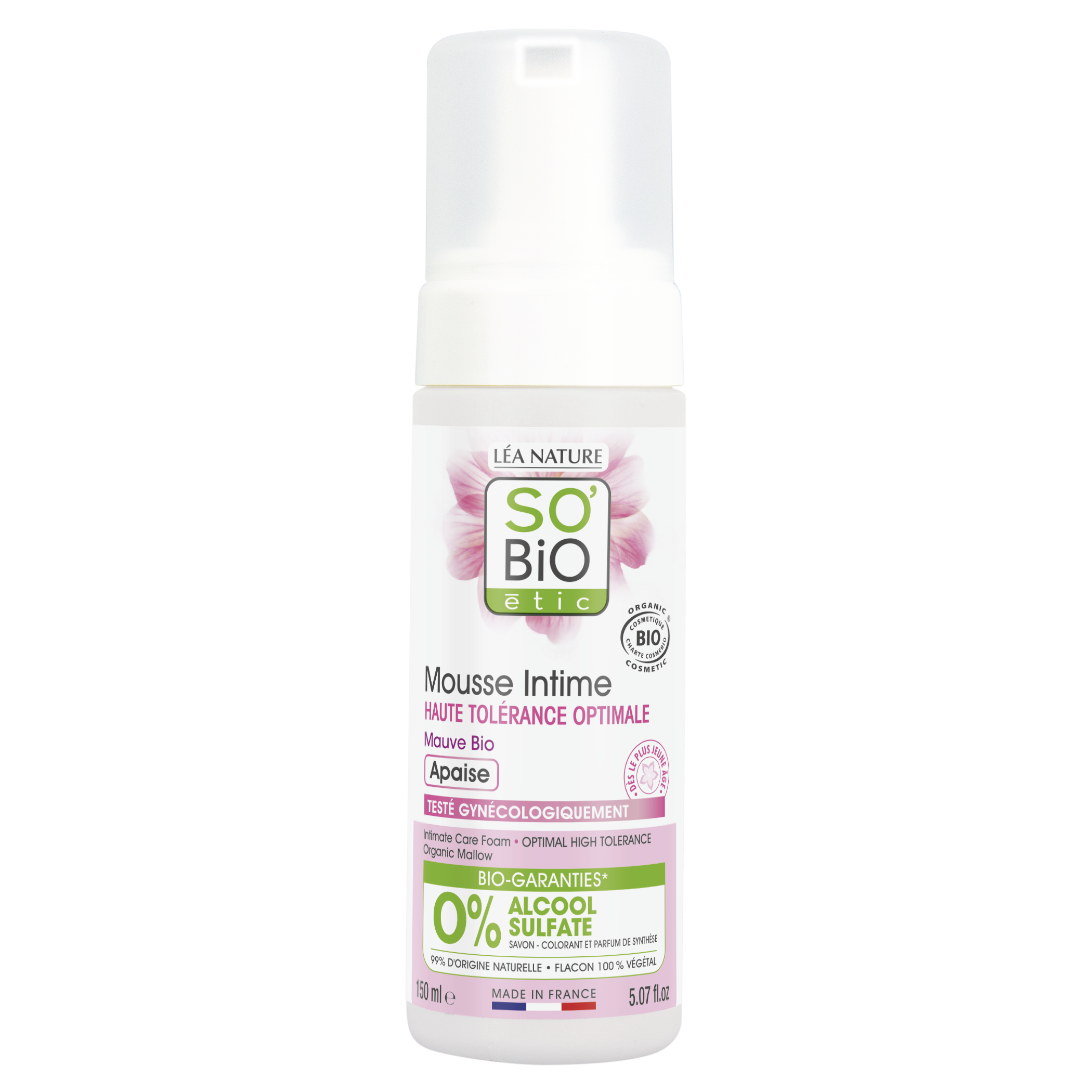 SO’BiO étic Pěna mycí pro intimní hygienu hypoalergenní BIO (150 ml) - s výtažkem ze slézu obecnéhoideální pro suchou pokožku SO’BiO étic