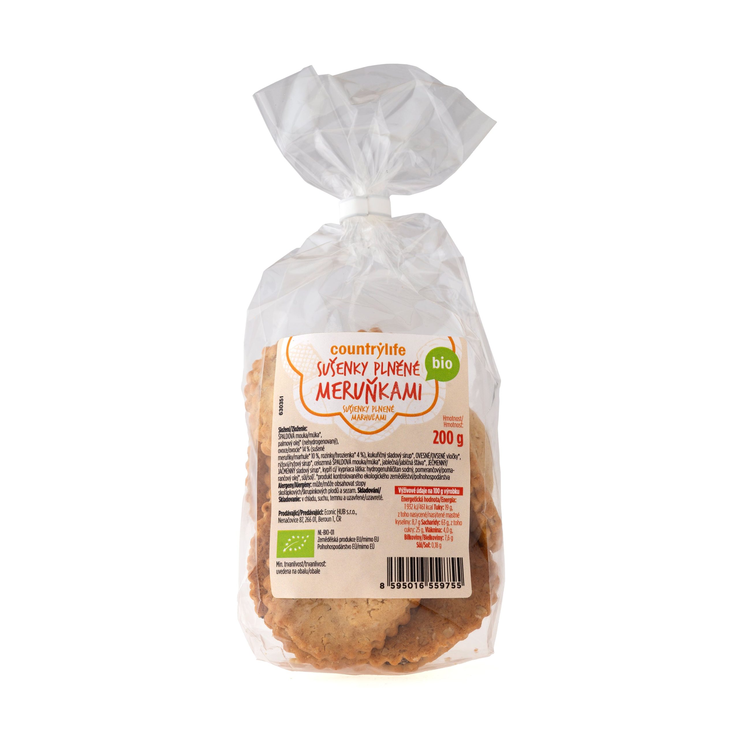 Sušenky plněné meruňkami 200 g BIO   COUNTRY LIFE Country Life