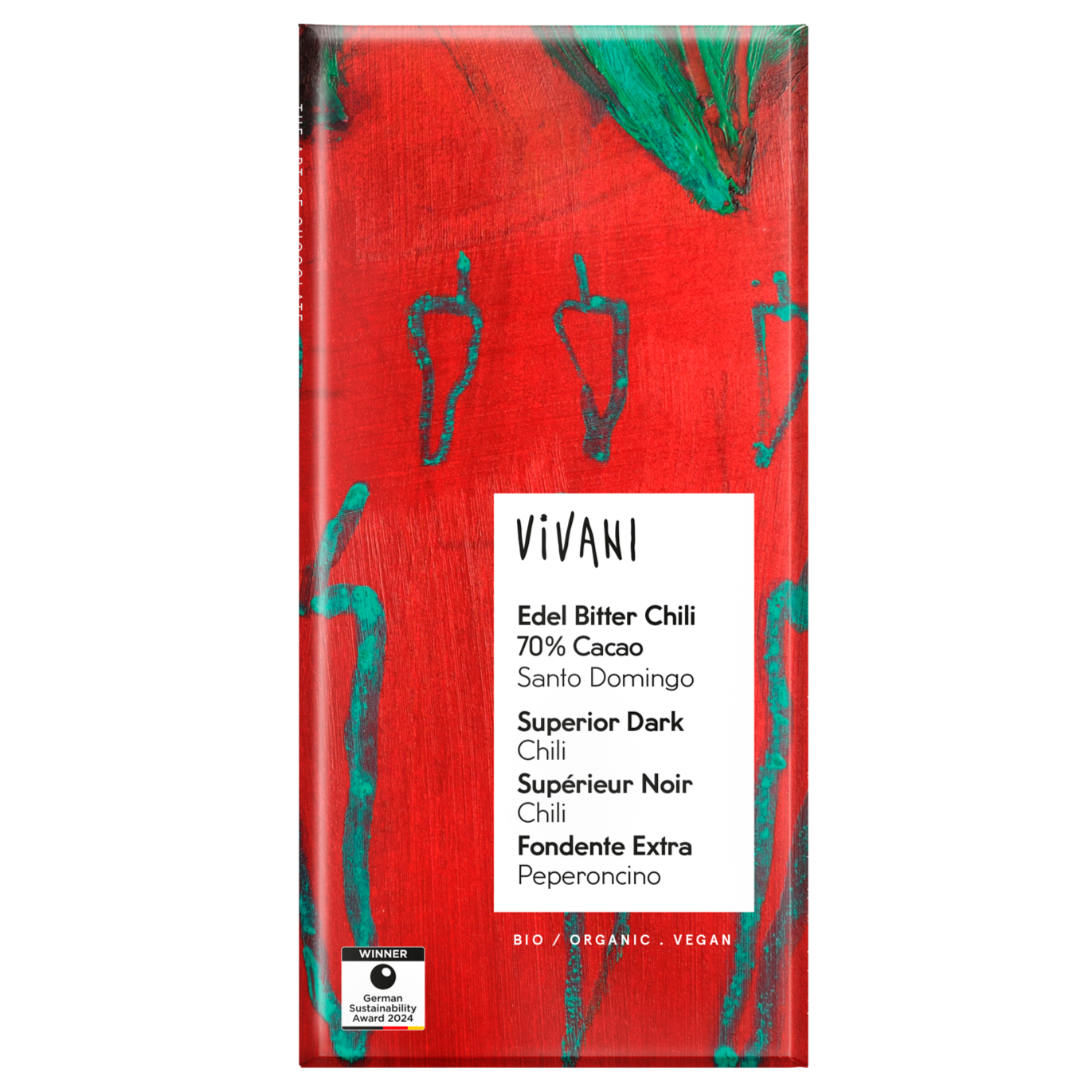 Vivani Tmavá čokoláda 70% s chilli BIO (100 g) - vynikající kombinace chutí Vivani