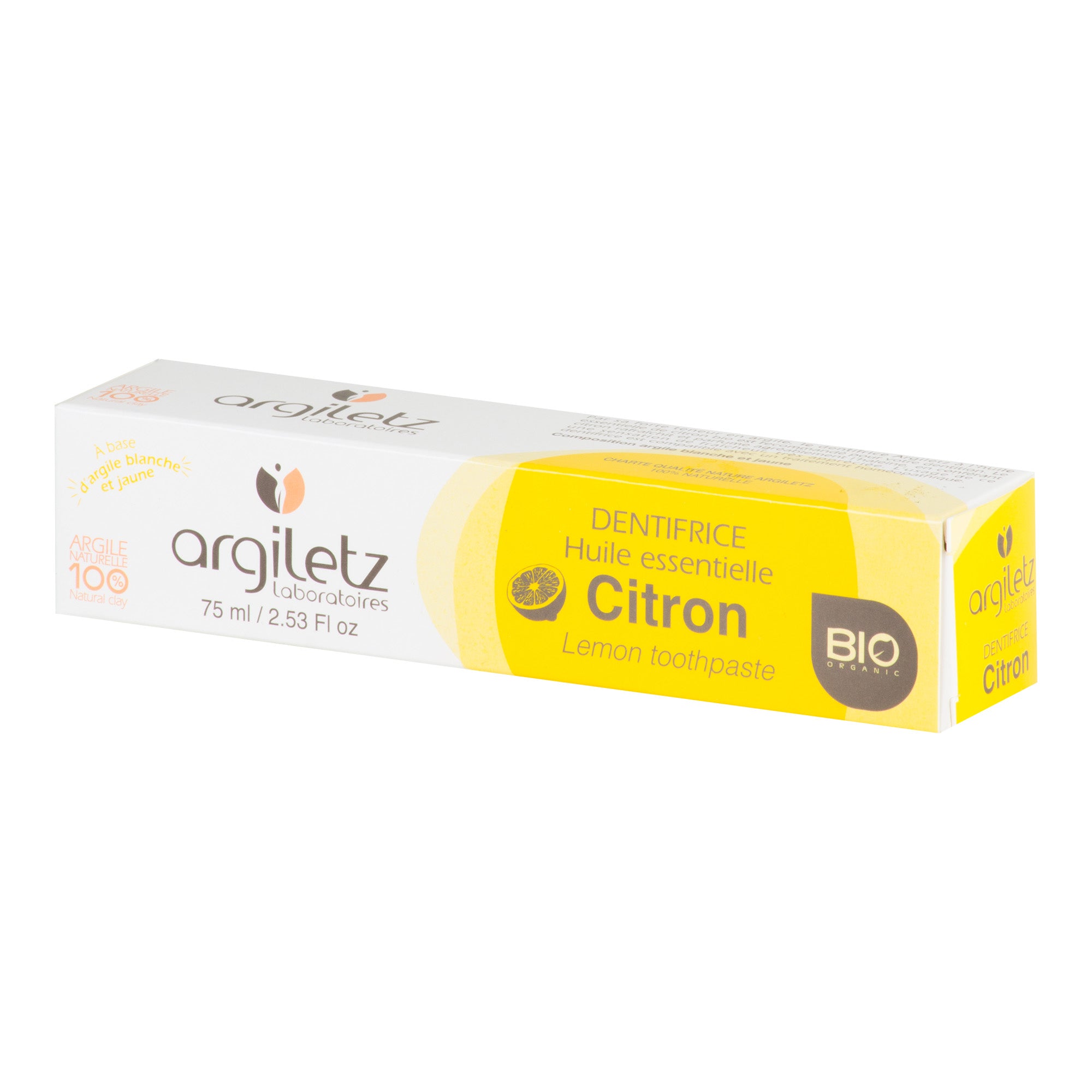 Zubní pasta s bílým a žlutým jílem citron 75 ml BIO   ARGILETZ Argiletz