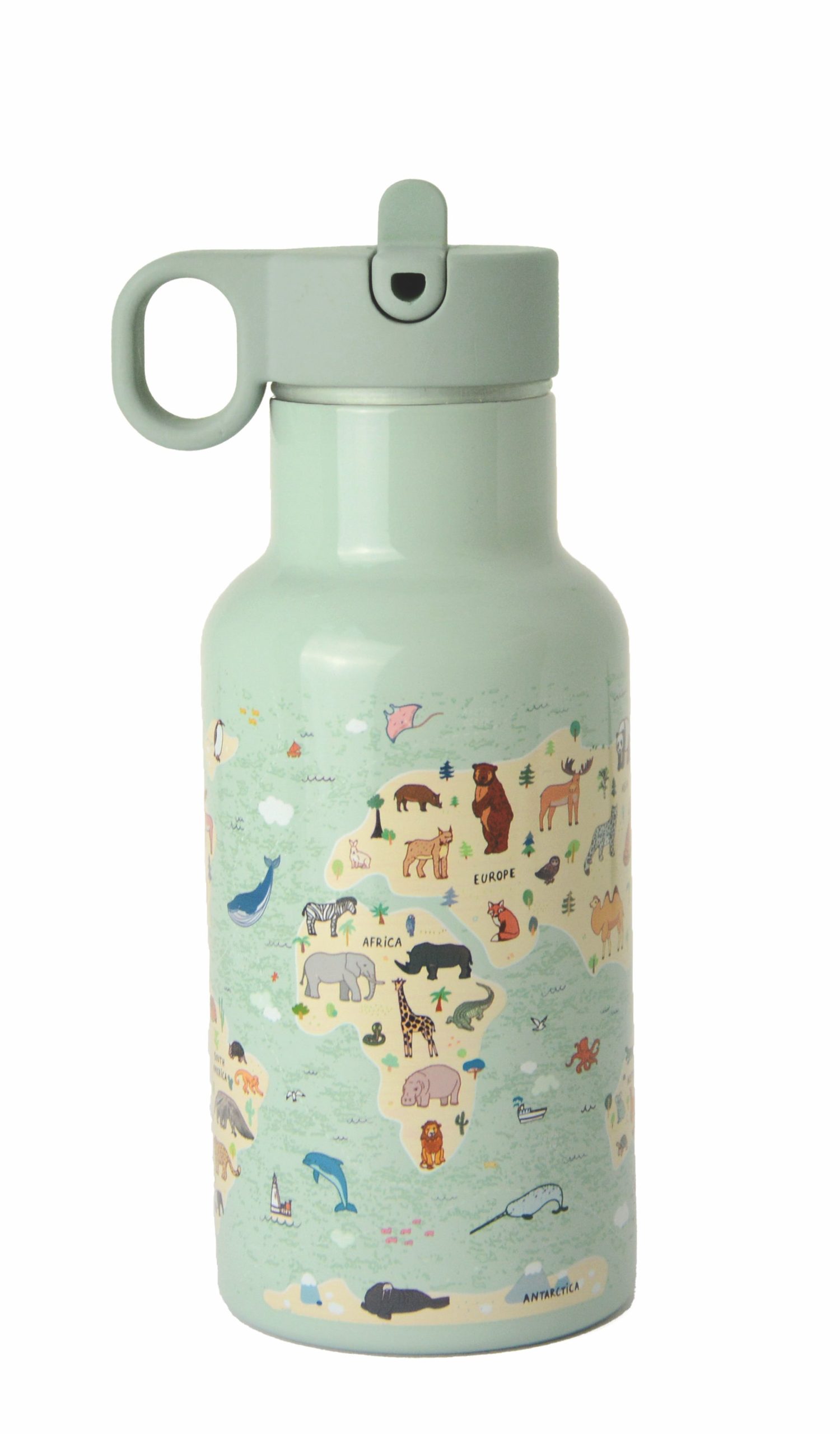 Bioloco Dětská nerezová termolahev s brčkem (350 ml) - Zvířecí svět - udrží nápoj teplý 10 h / studený 24 h Bioloco
