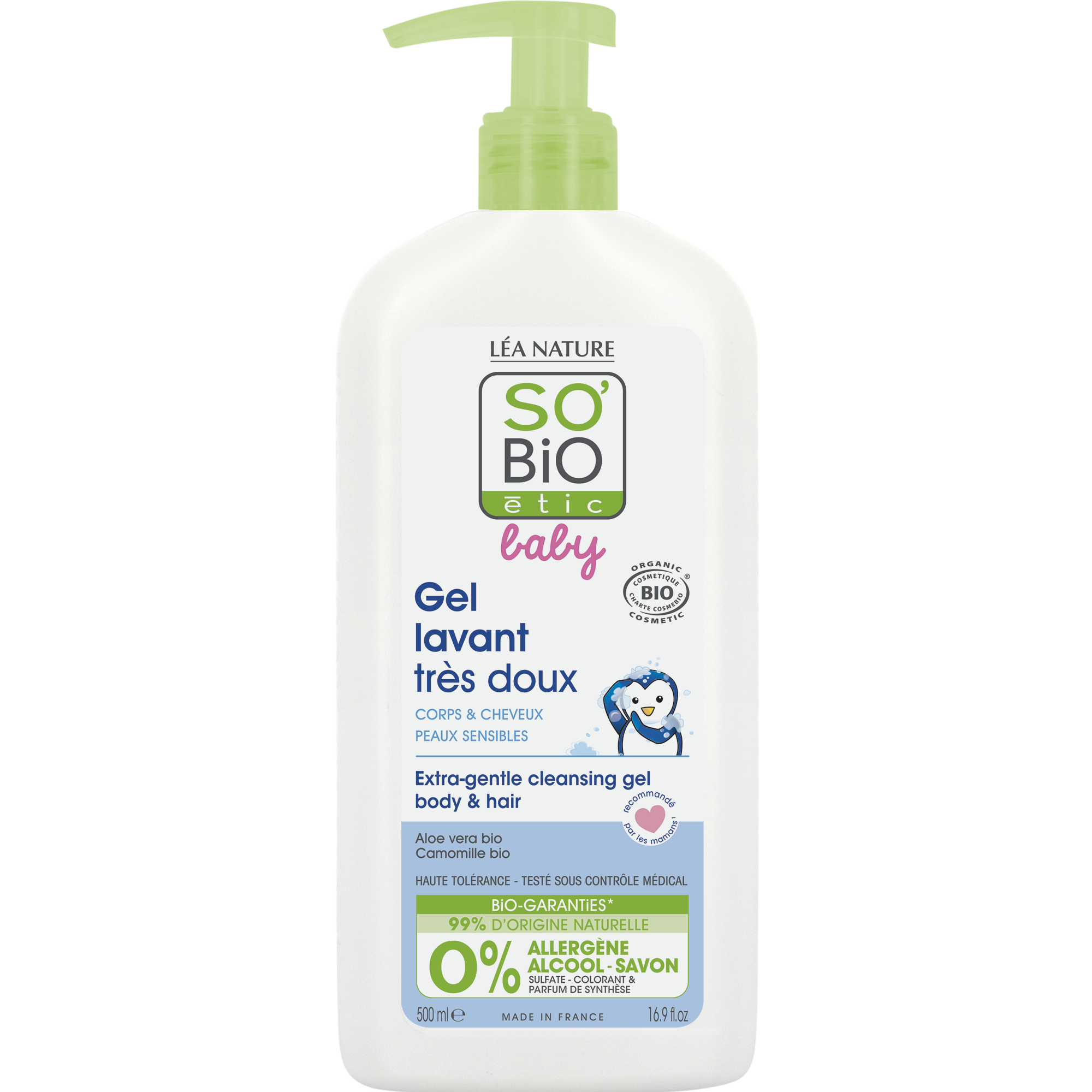 SO’BiO étic BABY Gel mycí pro děti - extra jemný na tělo i vlasy BIO (500 ml) - nepálí v očích SO’BiO étic