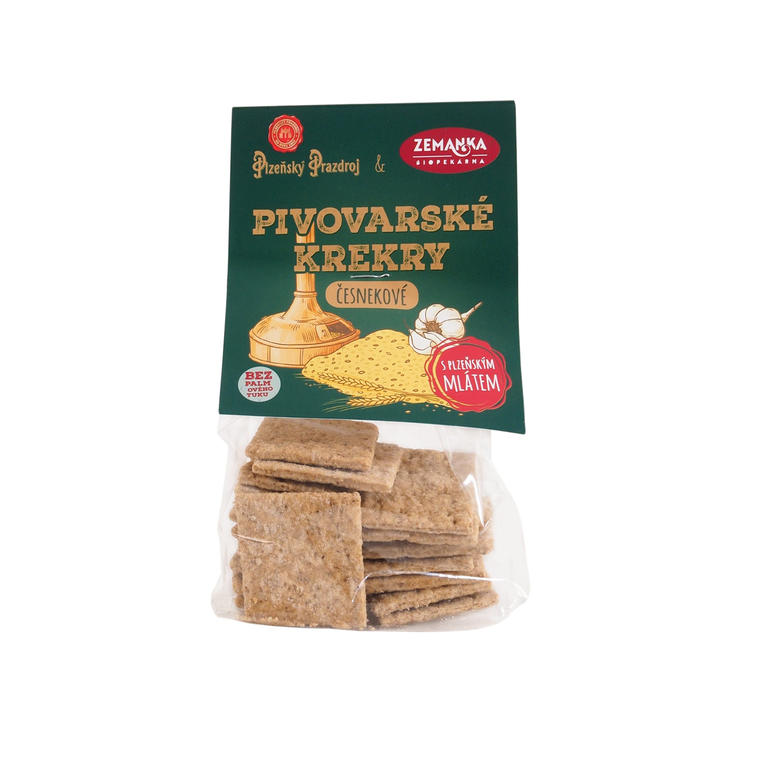 Zemanka Krekry slané s mlátem z Plzeňského Prazdroje a česnekem (100 g) Biopekárna Zemanka