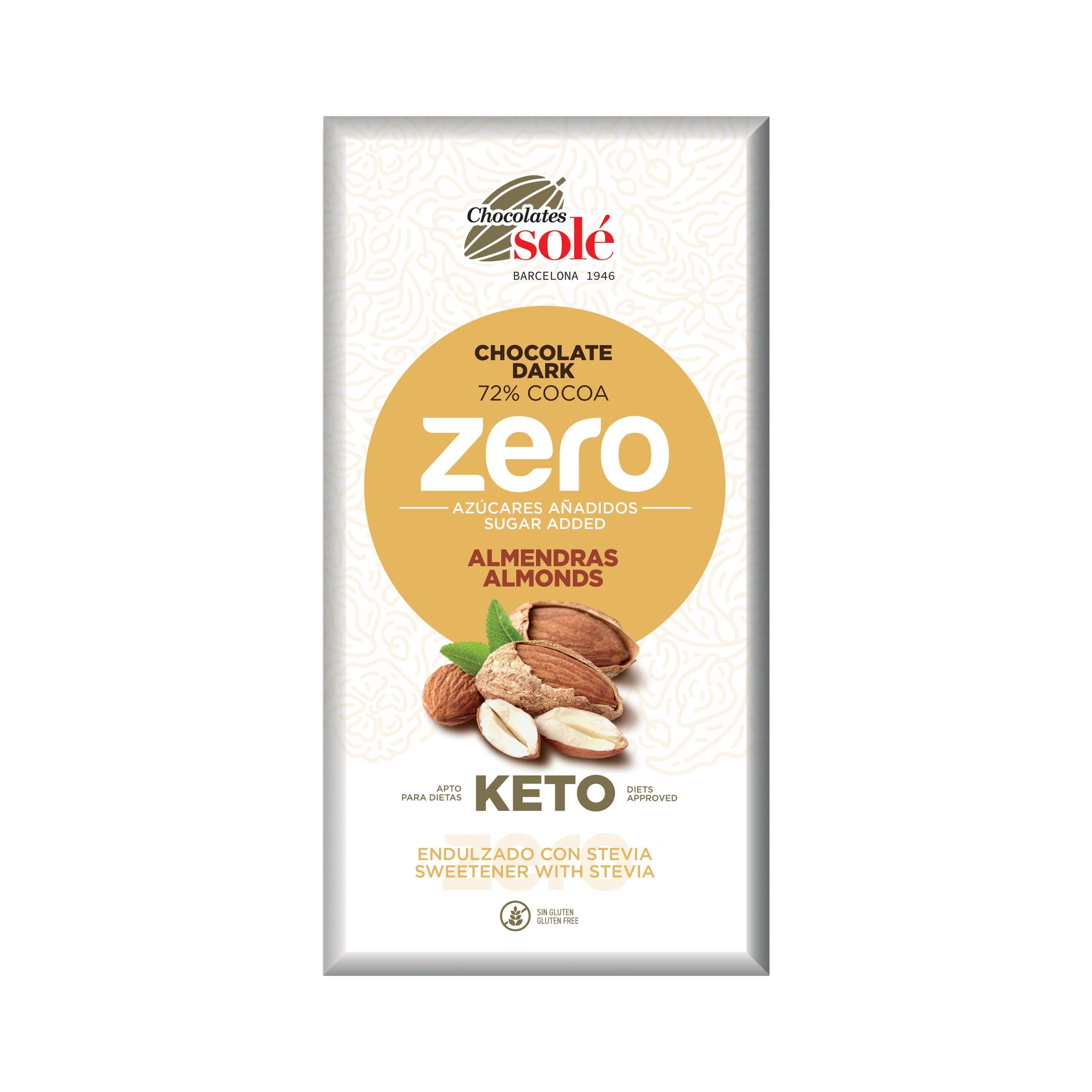 Čokoláda hořká s mandlemi a stévií bez cukru 100 g   SOLÉ SOLÉ