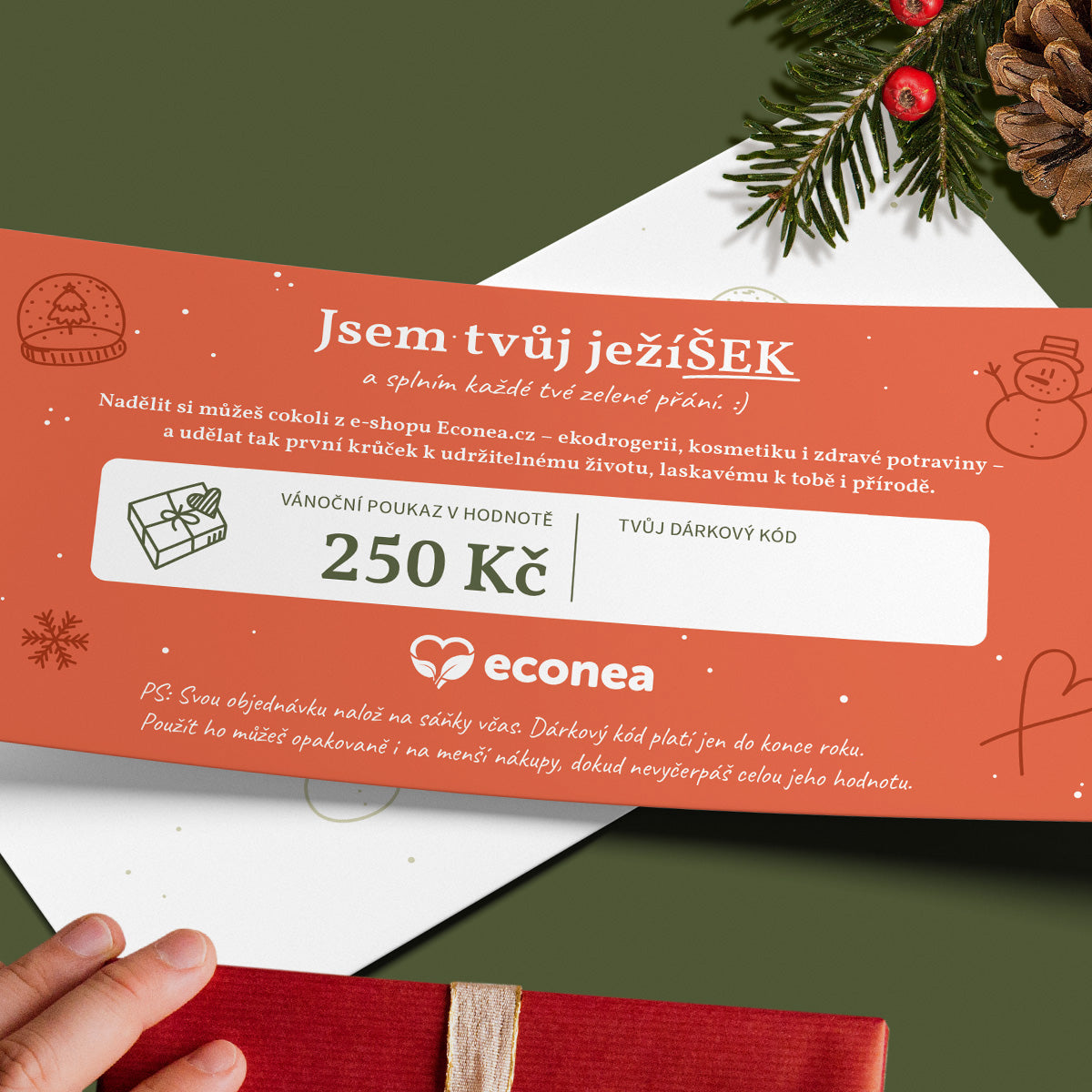 JežíŠEK - Fyzický dárkový poukaz k Vánocům - 250 Kč - ideální dárek pro váhající ježíšky Econea