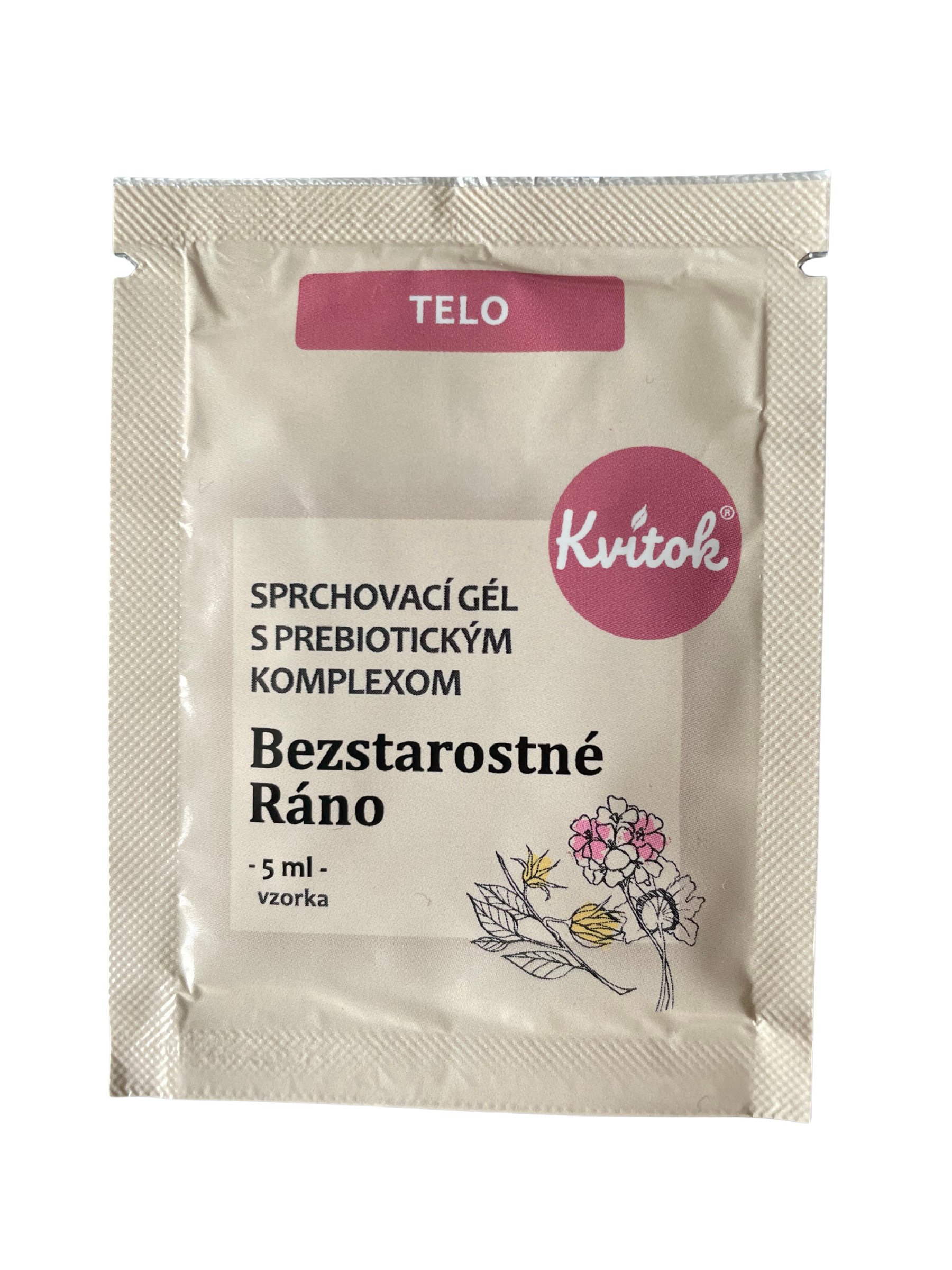 Kvitok Jemný sprchový gel s prebiotickým komplexem Bezstarostné ráno - vzorek (5 ml) - s jemnou květinovou vůní Kvitok