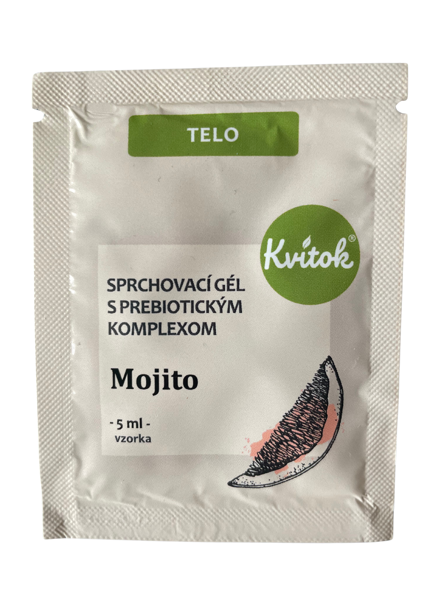 Kvitok Jemný sprchový gel s prebiotickým komplexem Mojito - vzorek (5 ml) - se svěží vůní máty a limetky Kvitok