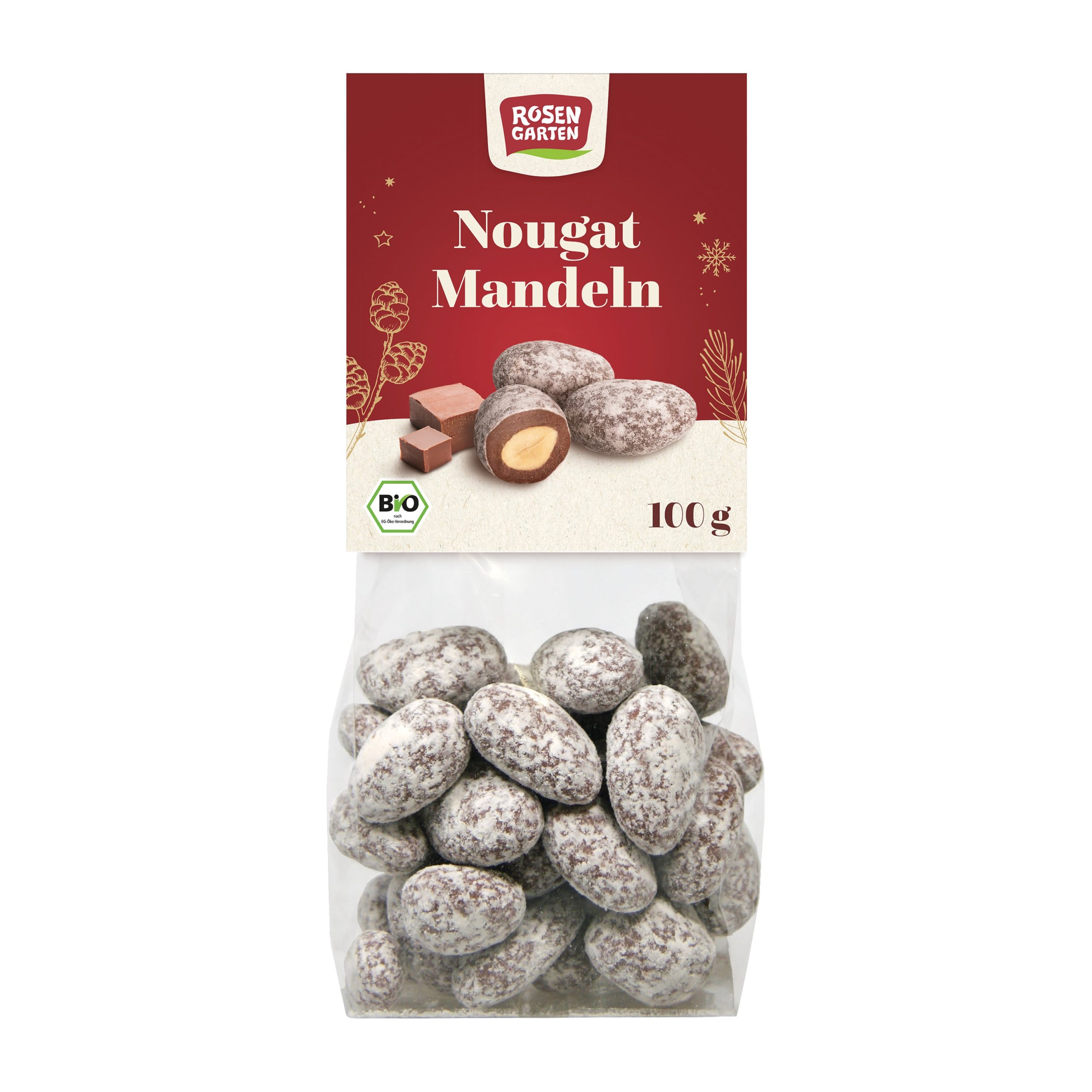 Mandle v mléčné čokoládě s nugátem 100 g BIO   ROSENGARTEN Rosengarten