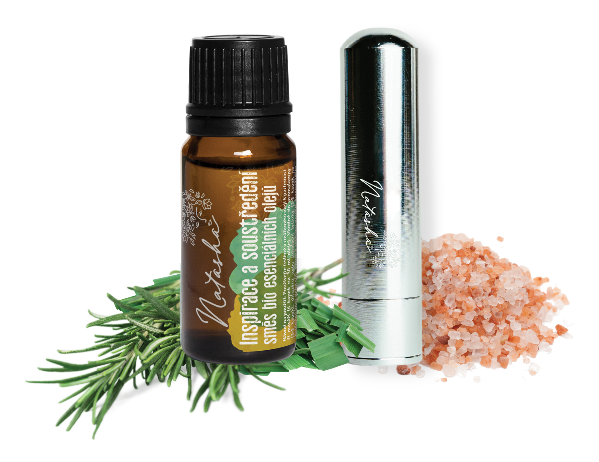 Natasha Aroma sada s inhalátorem - Inspirace a soustředění - povzbuzující rozmarýn a citron Natasha