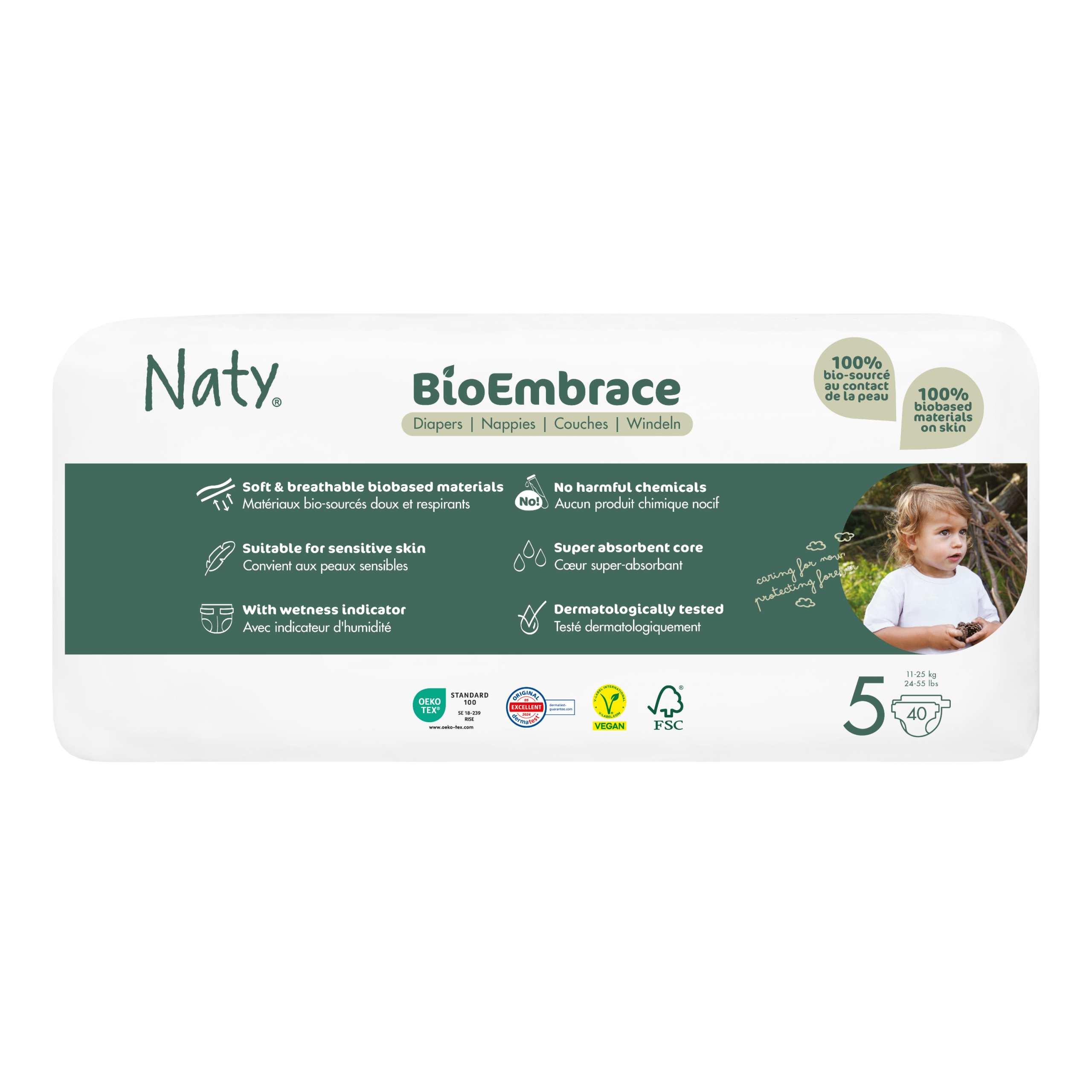 Naty BioEmbrace Ekoplenky Junior - vel. 5 (11 - 25 kg) (40 ks) - s vylepšenou funkčností Naty