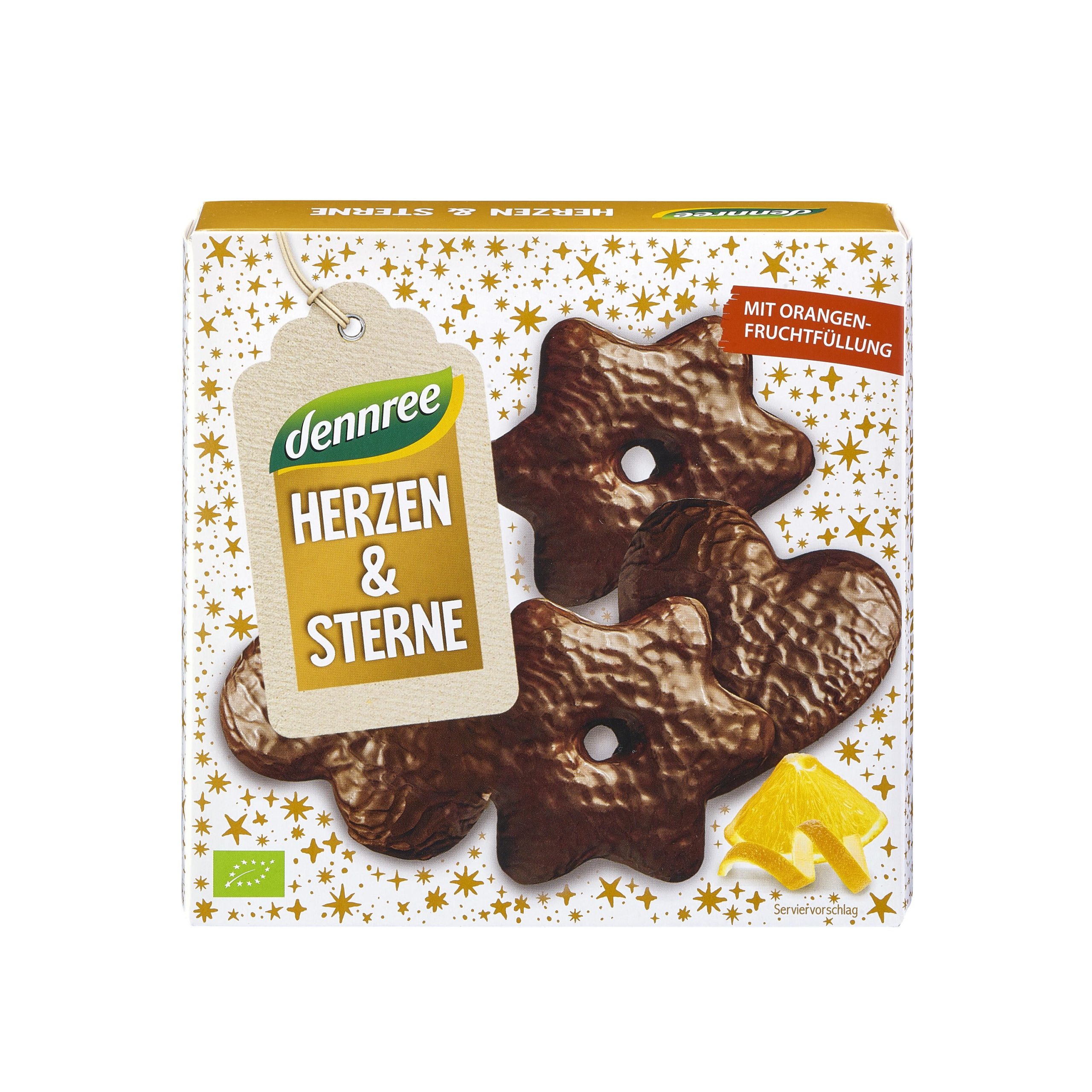 Srdíčka a hvězdičky s pomerančovou náplní 250 g BIO   DENNREE Dennree