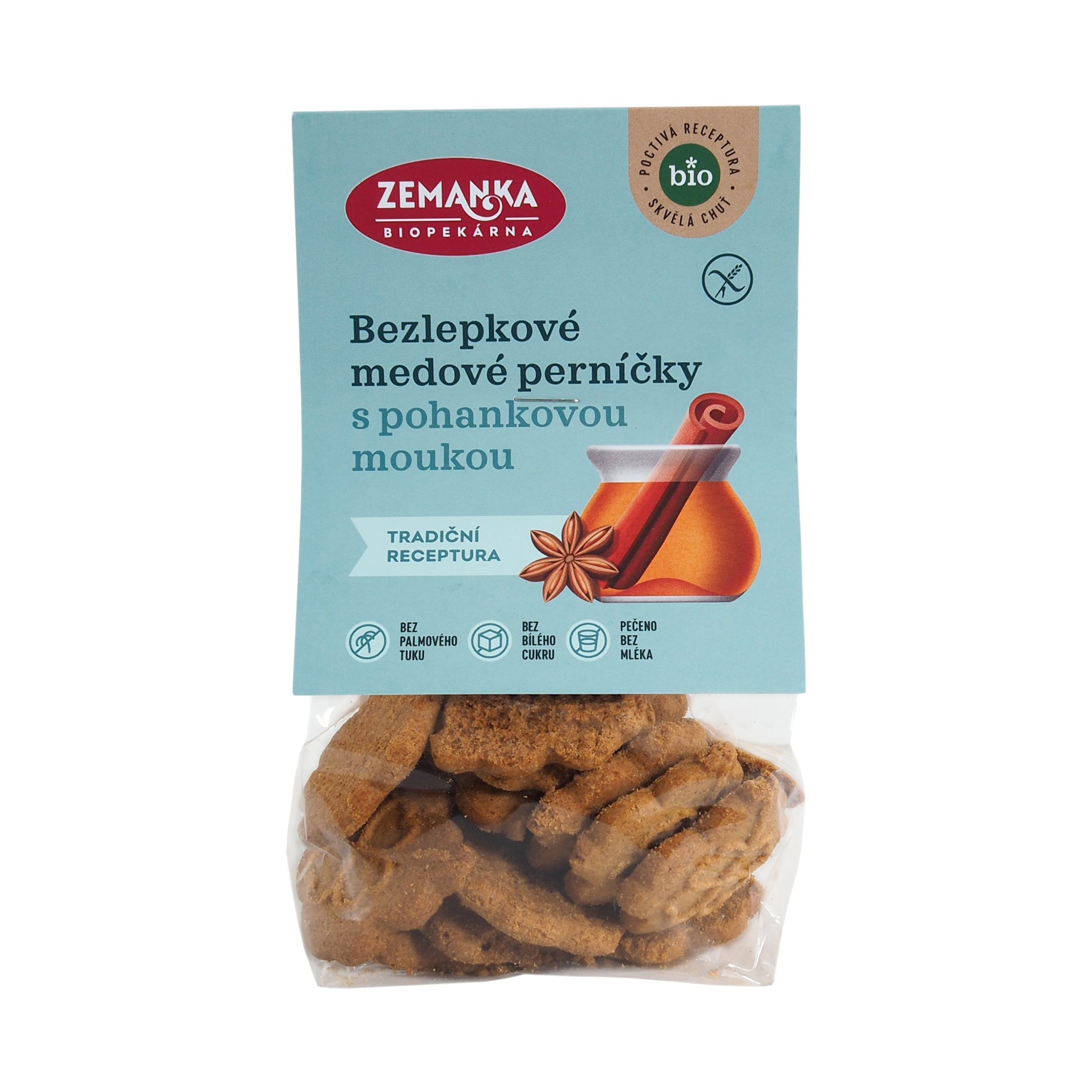 Zemanka Pohankové medové perníčky BIO - bezlepkové (100 g) - bezlepkové perníčky slazené medem a třtinovým cukrem Biopekárna Zemanka