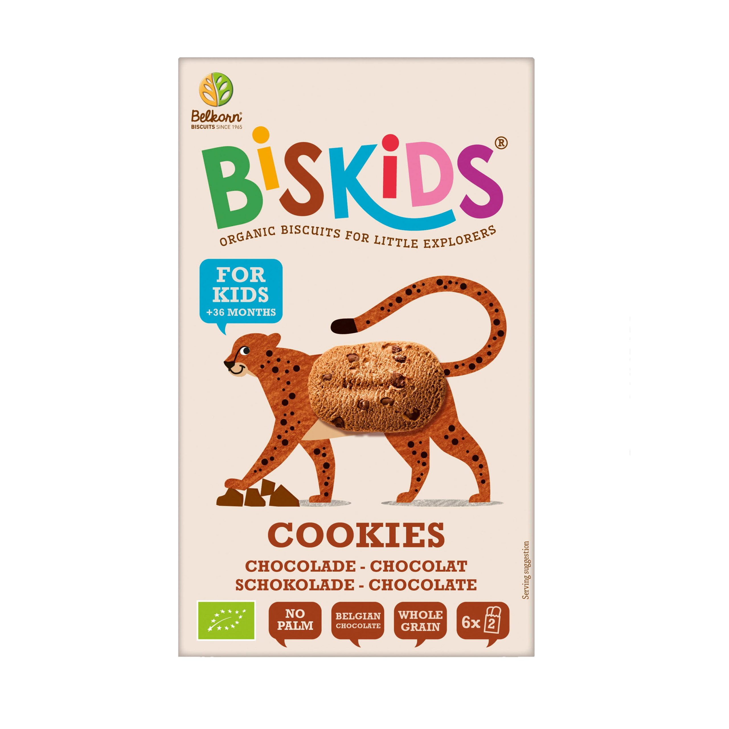 BISkids Sušenky celozrnné dětské s belgickou čokoládou 36M+ BIO (120 g) BISkids
