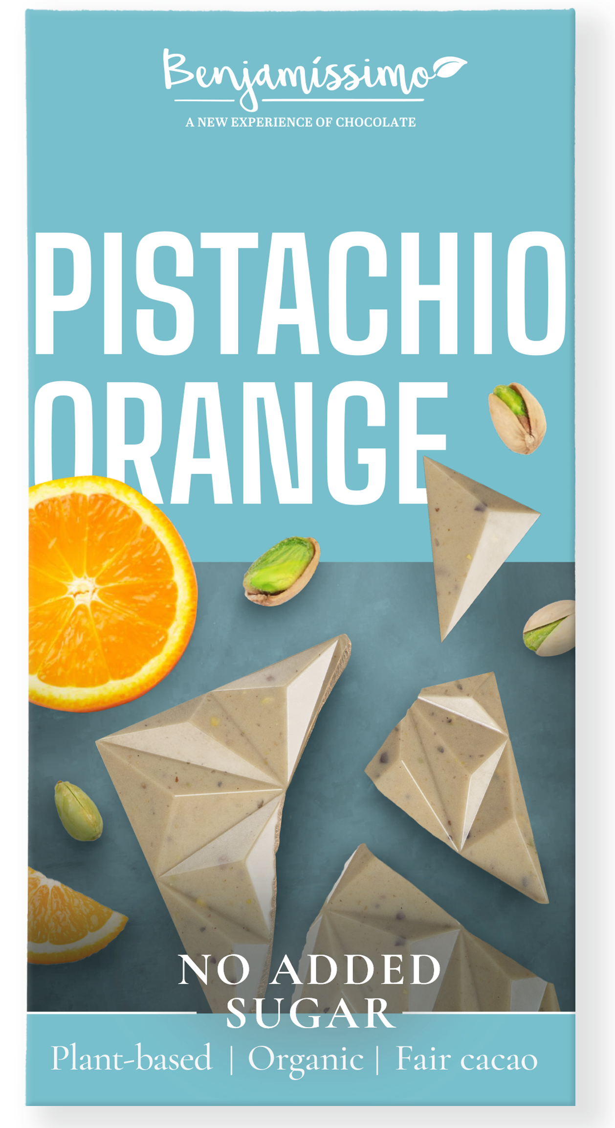 Benjamíssimo Čokoláda s pistácií & pomerančem bez přidaného cukru BIO (60 g) - alternativa bílé čokolády Benjamíssimo